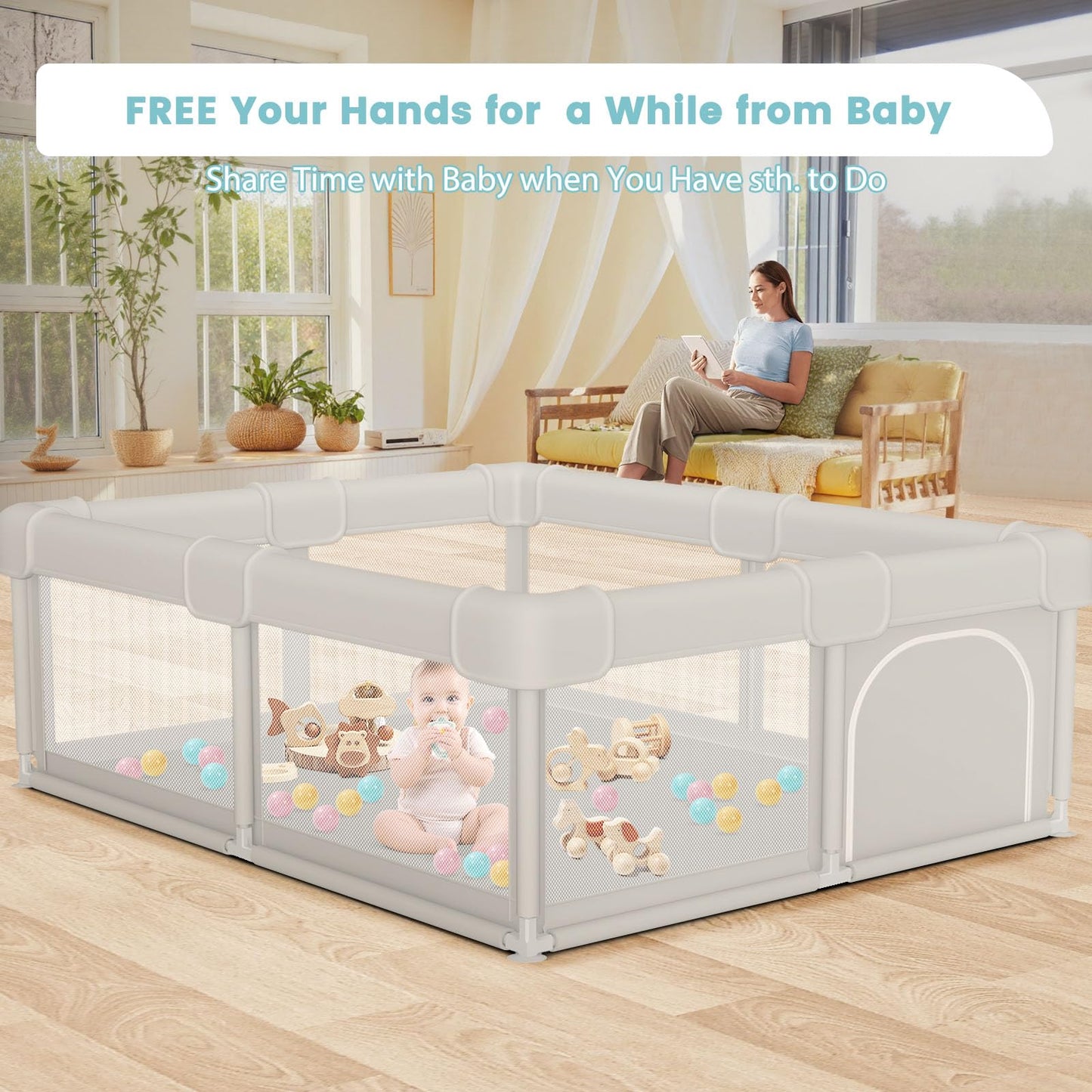 Besuhot Baby Playpen Baby Playard, Play Pen for Babies and Toddlers with Gate, 50x50 Fence, Sturdy Safety Playpen, Indoor & Outdoor Kids Activity Center (Pack of 2)