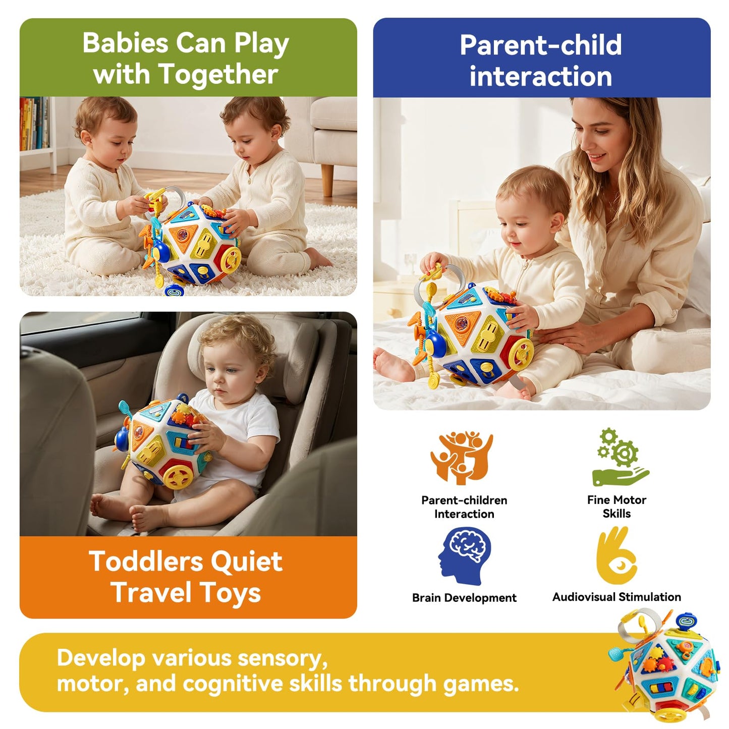 22‑in‑1Toddler Busy Board Activity Cube Toys, Montessori Sensory Toy & Travel Leaning for Toddlers, Early Education Active Toy and Fine Motor Skills Development Toy for 1 2 3 Years Old Boys & Girls