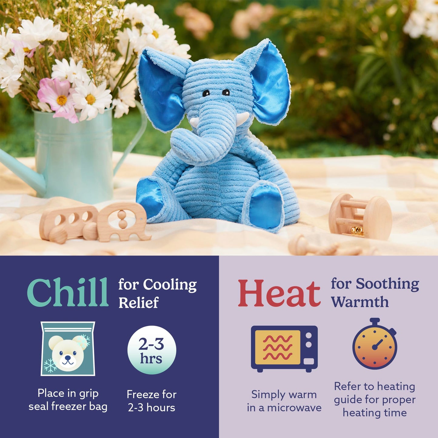 warmies Microwavable & Weighted Stuffed Animals, Elephant - Heated Stuffed Animal Plushie for Warmth & Comfort - Cute Soft Plush Toys for Adults & Children (Boys, Girls, Babies & Toddlers)