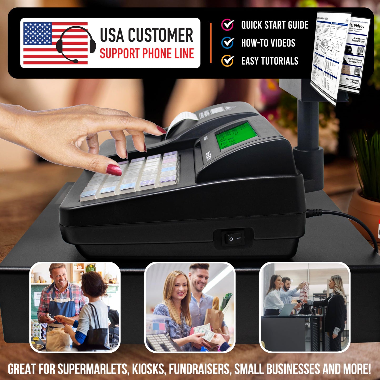 Nadex CR260 Cash Register, Steel Drawer, Fast Printing, User-Friendly Interface, Black