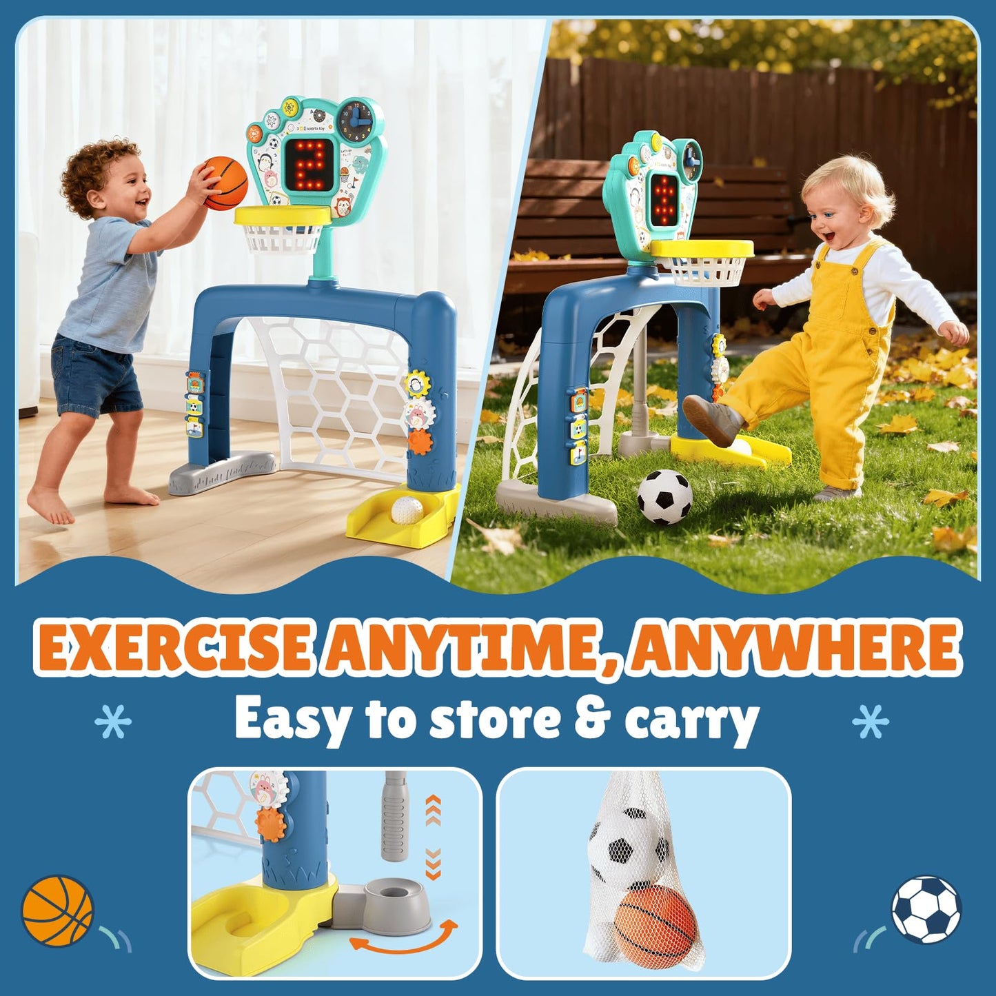 AIGIMU Toddler Sports Toys, 3-in-1 Toddler Basketball Hoop Soccer Golf Activity Center, Basketball Hoop for Kids 1-3,1 2 3 Year Old Boys Girls Toy, Montessori Toys for Toddlers & Baby