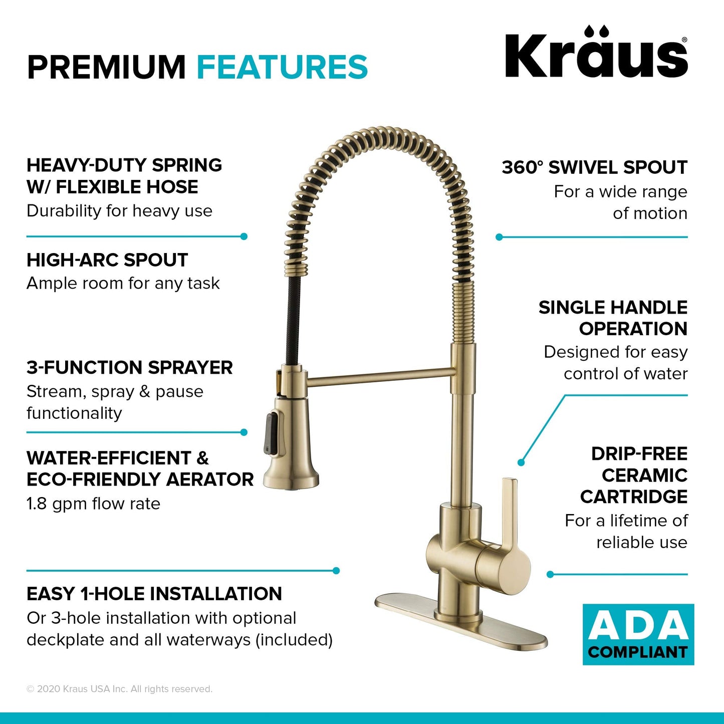 KRAUS Britt Commercial Style Kitchen Faucet in Spot Free Antique Champagne Bronze, KPF-1690SFACB