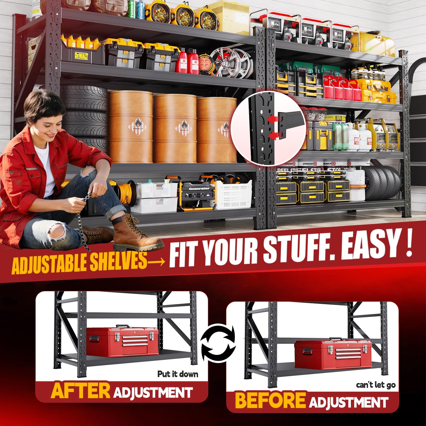 7000LBS Storage Shelves Heavy Duty, Metal Storage Shelves 4 Tier Units Adjustable Utility Rack Shelf, Heavy Duty Garage Racks Shelving for Basement, Industrial, Garage Shelving 60" W x 24" D x 70" H