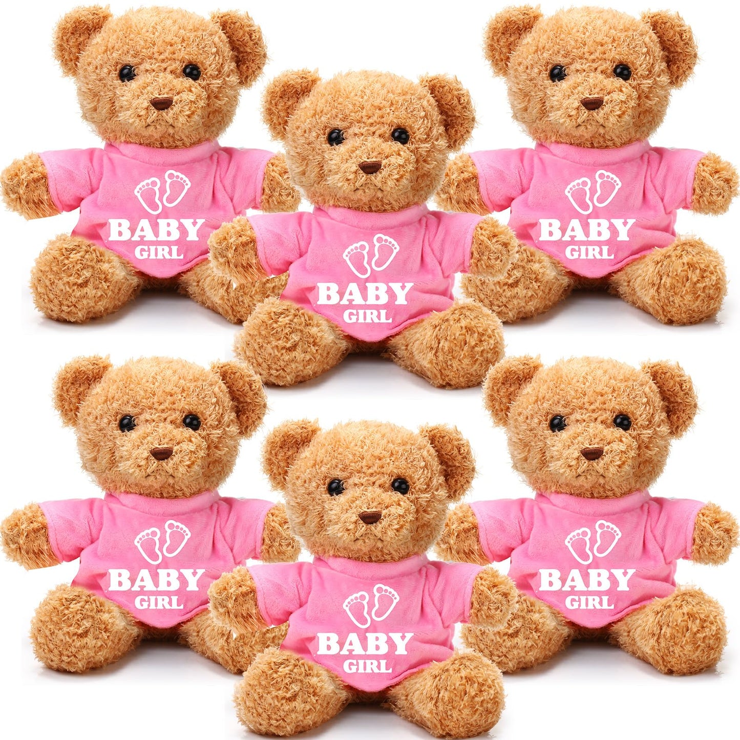 Silipull 6 Pcs Baby Shower Bear Bulk 12 Inch Stuffed Animal Bear Cute T Shirt Plush Toy Gift Fluffy Decorations for Shower Birthday Gender Reveal Party Favors(Baby Girl)
