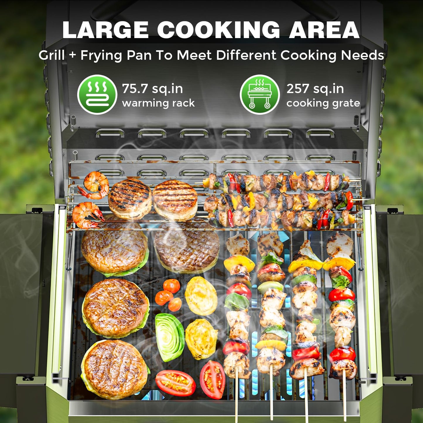 ‌2-Burner Gas Grill, Stainless Steel 160,00 BTU BBQ Grill with Foldable Side Shelves & Storage Shelf – Ideal Propane Grill for Outdoor Barbecues, Patio Gatherings, and Camping