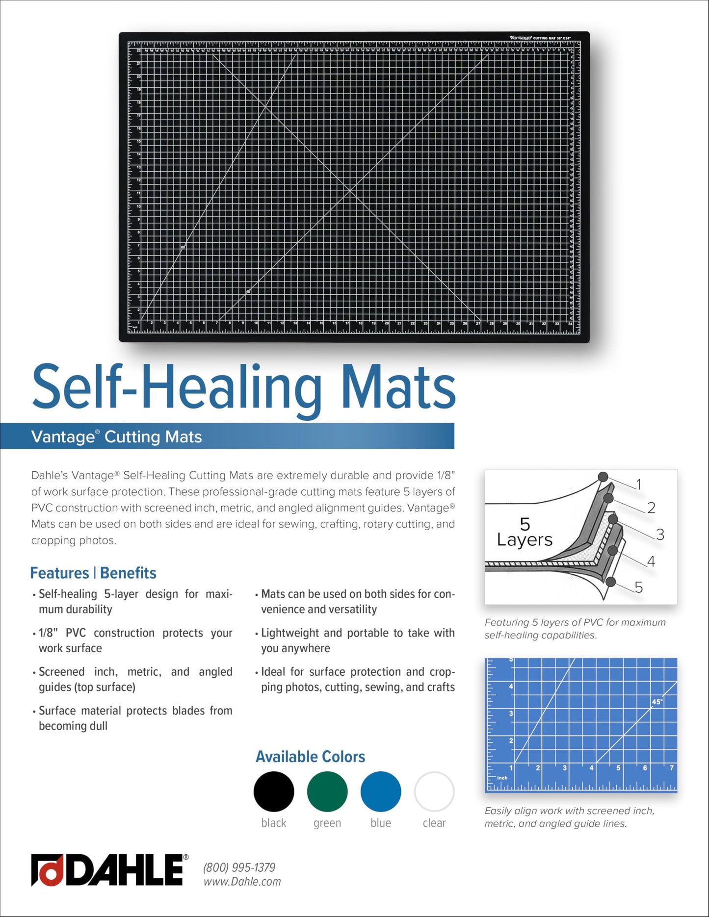 Dahle Vantage 10684 See-Through Premium Self-Healing Cutting Mat, 36"x48", 1/2" Grid, 5 Layers for Max Healing, Perfect for Crafts & Sewing, Clear