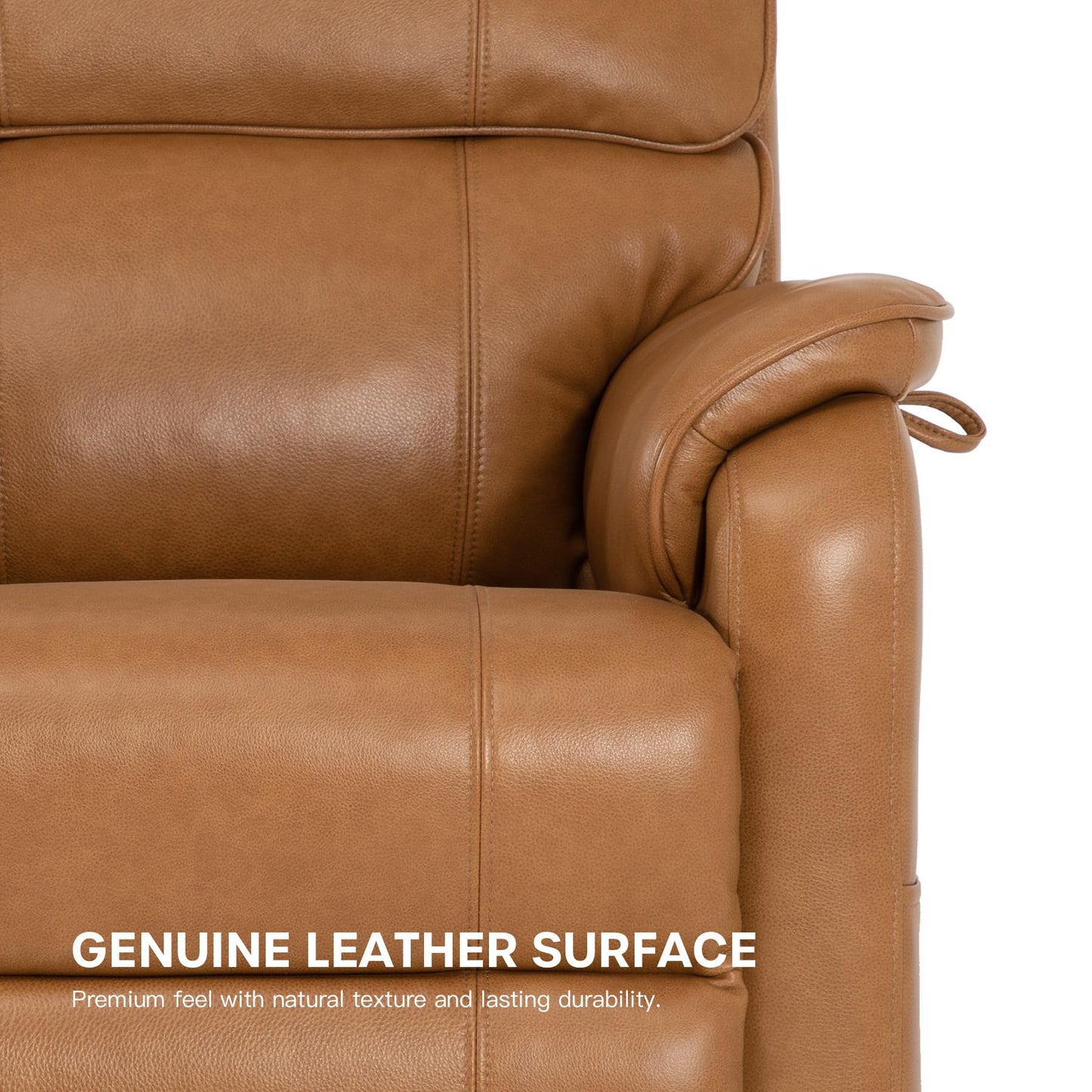 DYNOX 350 LBS Genuine Leather Power Lift Recliner Chair for Elderly, Medium Size Dual Motor Lay Flat Infinite Positions Recliner with Heat & Massage (9188,Genuine Leather,Camel)
