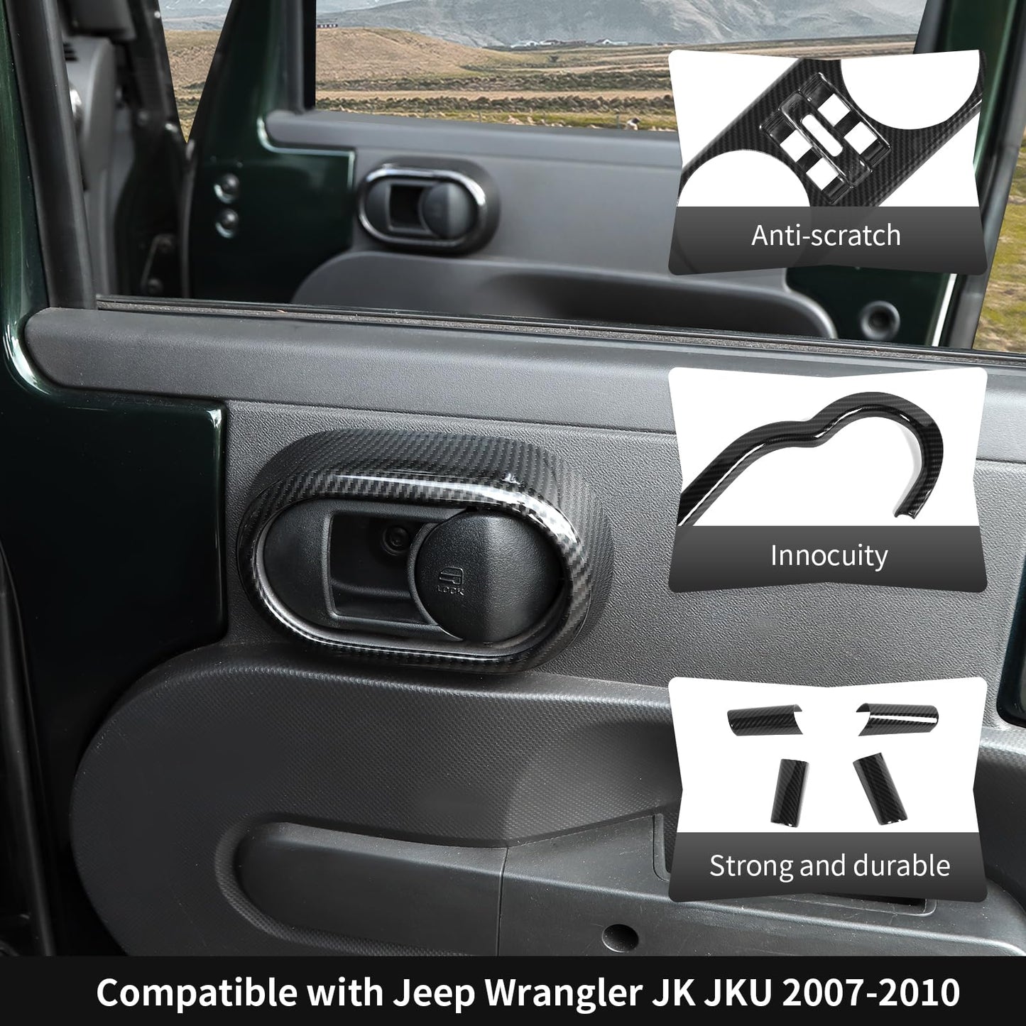 CheroCar Full Set Interior Decoration Trim Kit Fit for Jeep Wrangler JK 07-2010 Carbon Fiber Interior Accessories