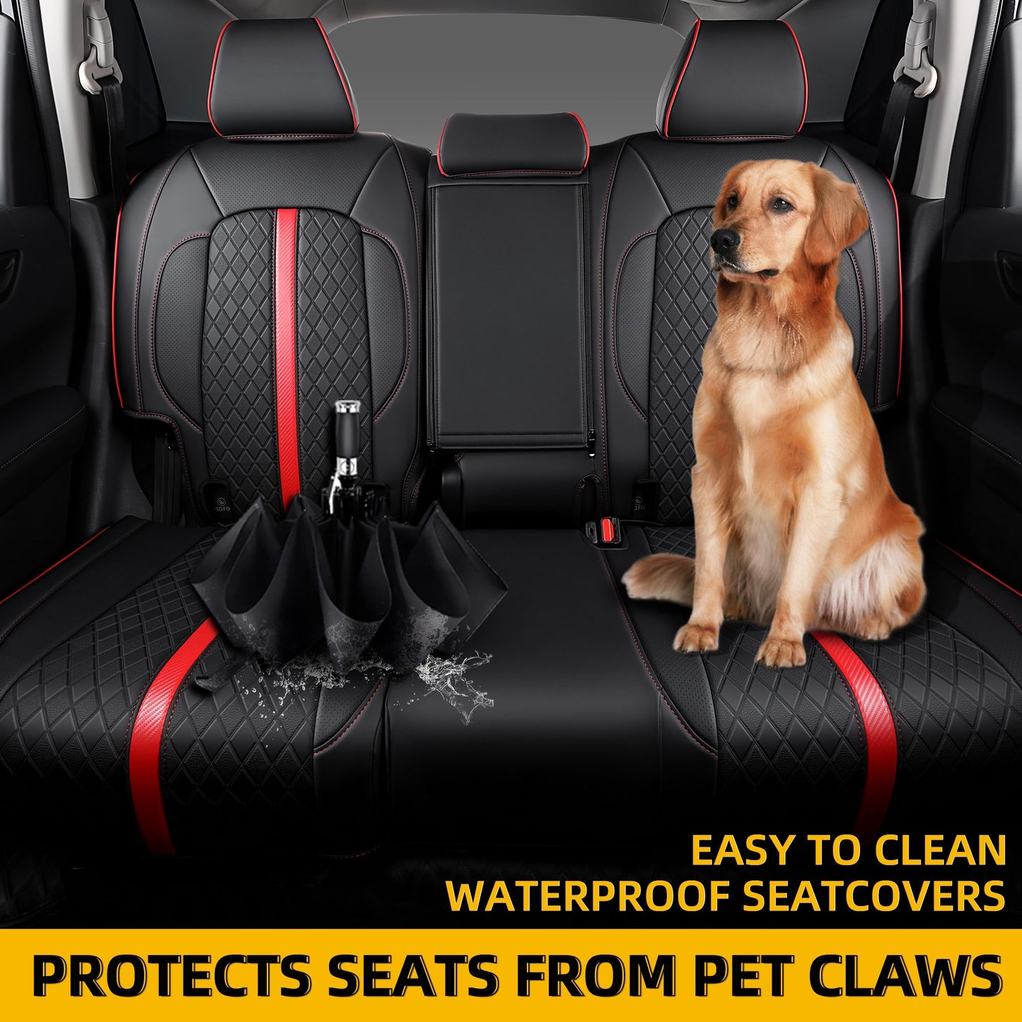 OURPLOT Custom Fit CRV Seat Covers for 2023-2026 Honda CR-V Hybrid & Gas, Waterproof Faux Leather Full Set Car Seat Cover, Fits LX, EX, EX-L, Sport, Touring, TrailSport (Black+Red)