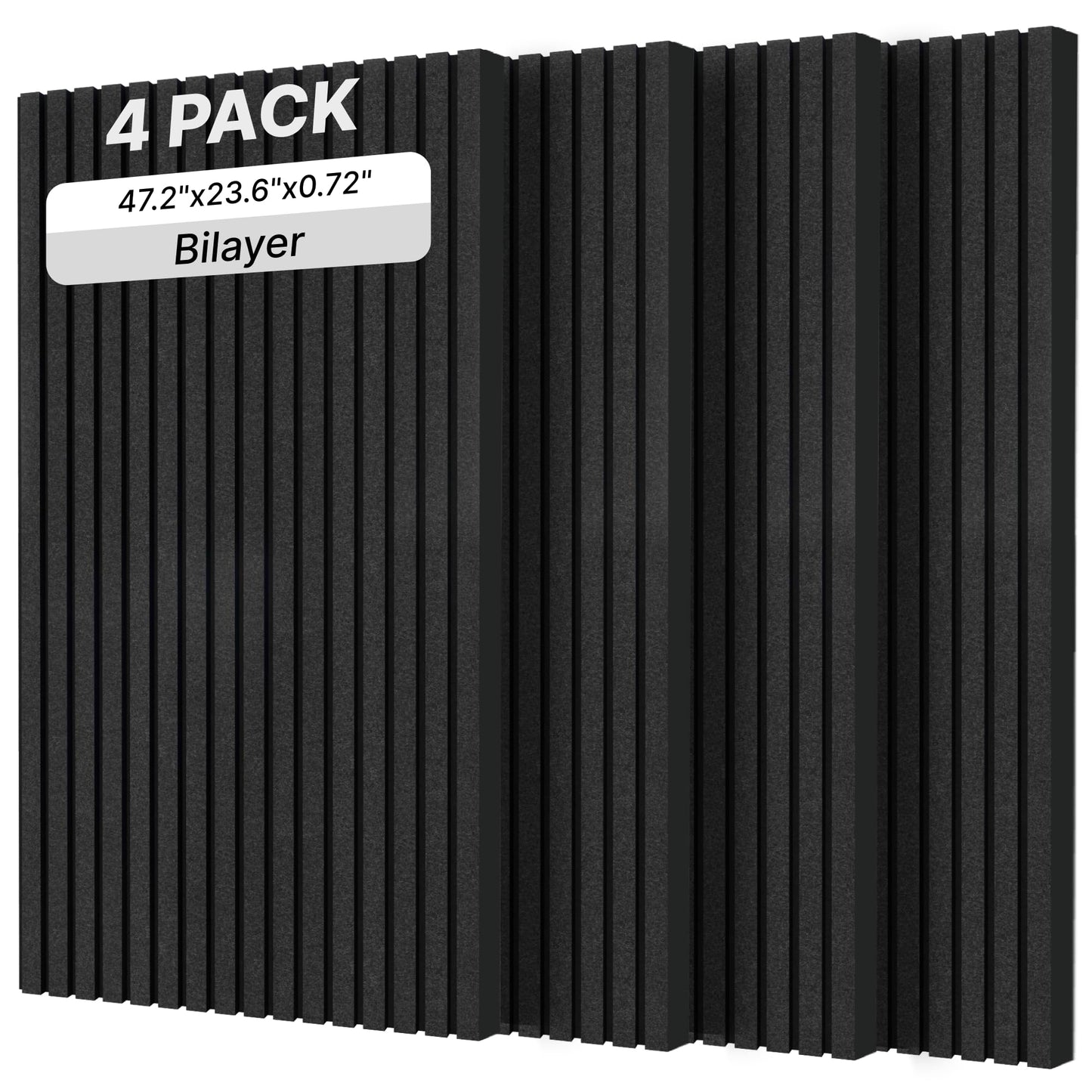 Coolfat 4-Pack Dual-layer Thickened Acoustic Wall Panels Self-adhesive, 47"x23.6"x0.72" High Density Large Soundproof Panels for Walls, Peel and Stick Panel, Interior Wall Décor, Black
