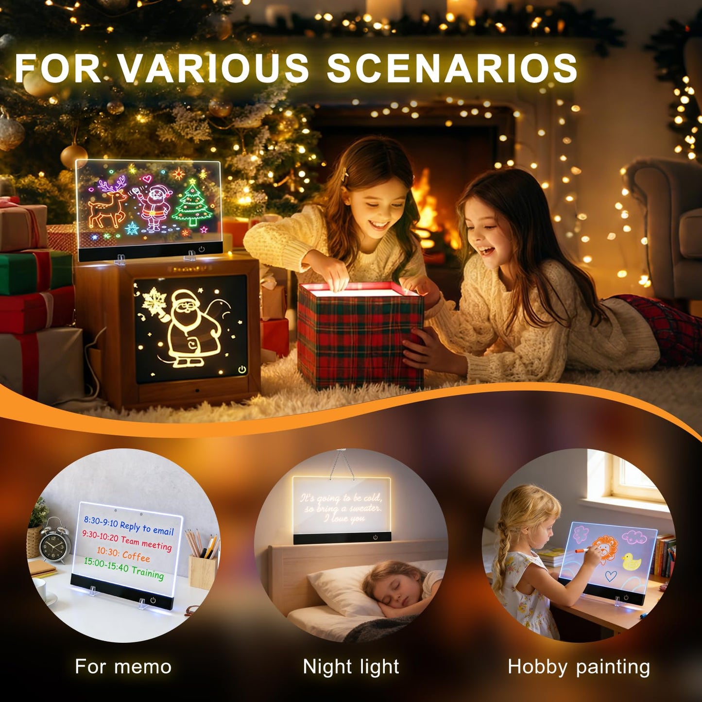 LED Drawing Board for Kids,13.7" USB Light Up Tracing Tablet with 6 RGB Light Modes, 7 Dry Erase Markers & Tracing Paper,Neon Light Up Drawing Tablet Gifts for Kids Birthday Christmas Gift Ideas
