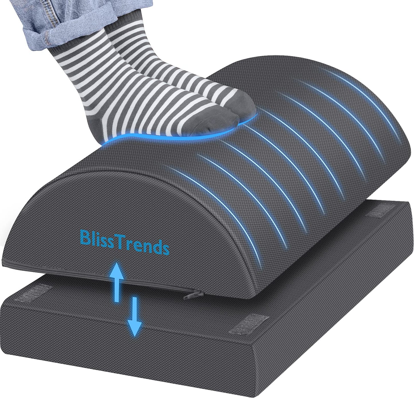 BlissTrends Foot Rest for Under Desk at Work-Versatile Foot Stool with Washable Cover-Comfortable Footrest with 2 Adjustable Heights for Car,Home and Office to Relieve Back,Lumbar,Knee Pain-Black
