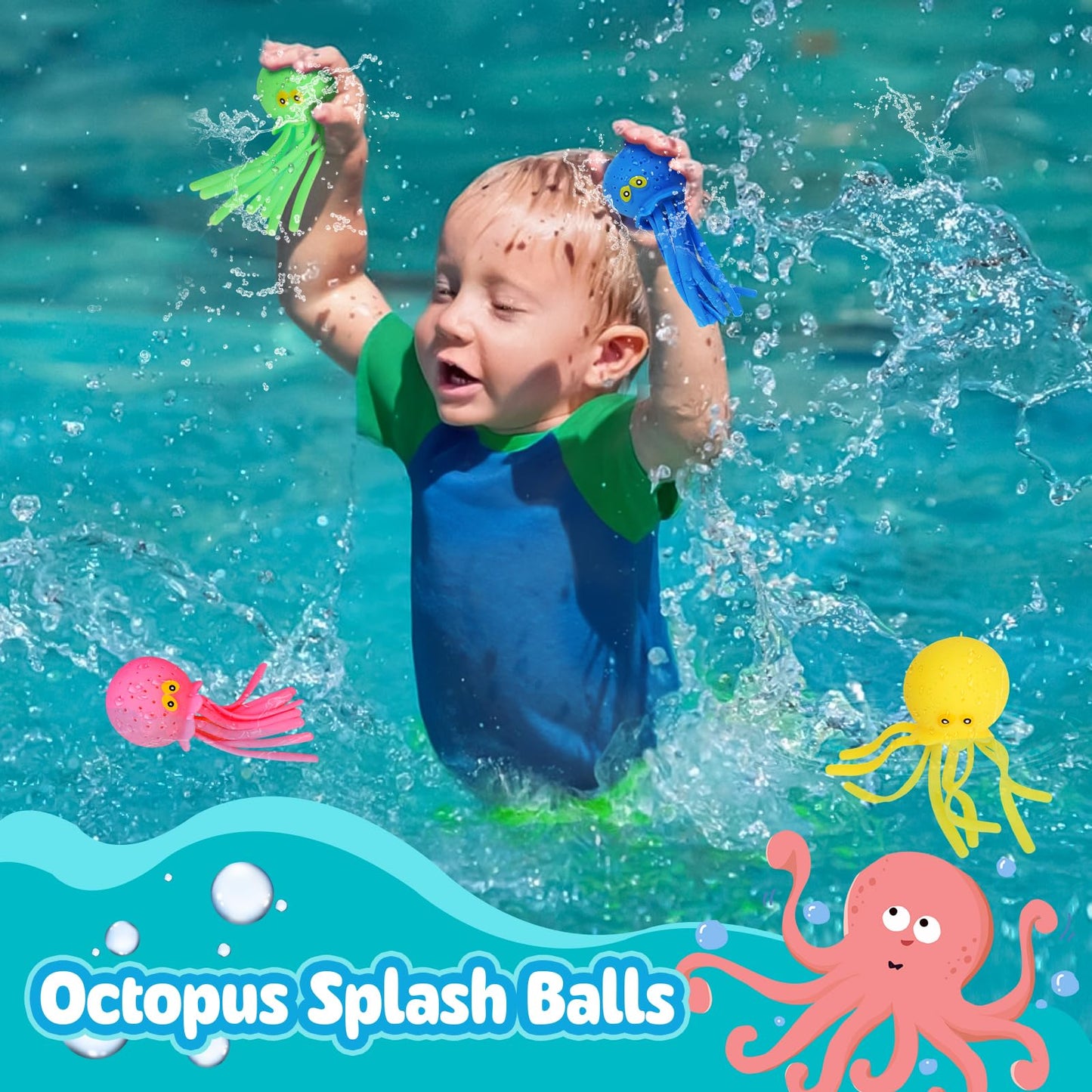 4 Pcs Octopus Water Balls Bath Toy, Sensory Stress Relief Floating Pool Beach Bathtub Toy Reusable Water Bomb Splash Balls, Easter and Christmas Goodie Bag Fillers for Baby Toddler Kids