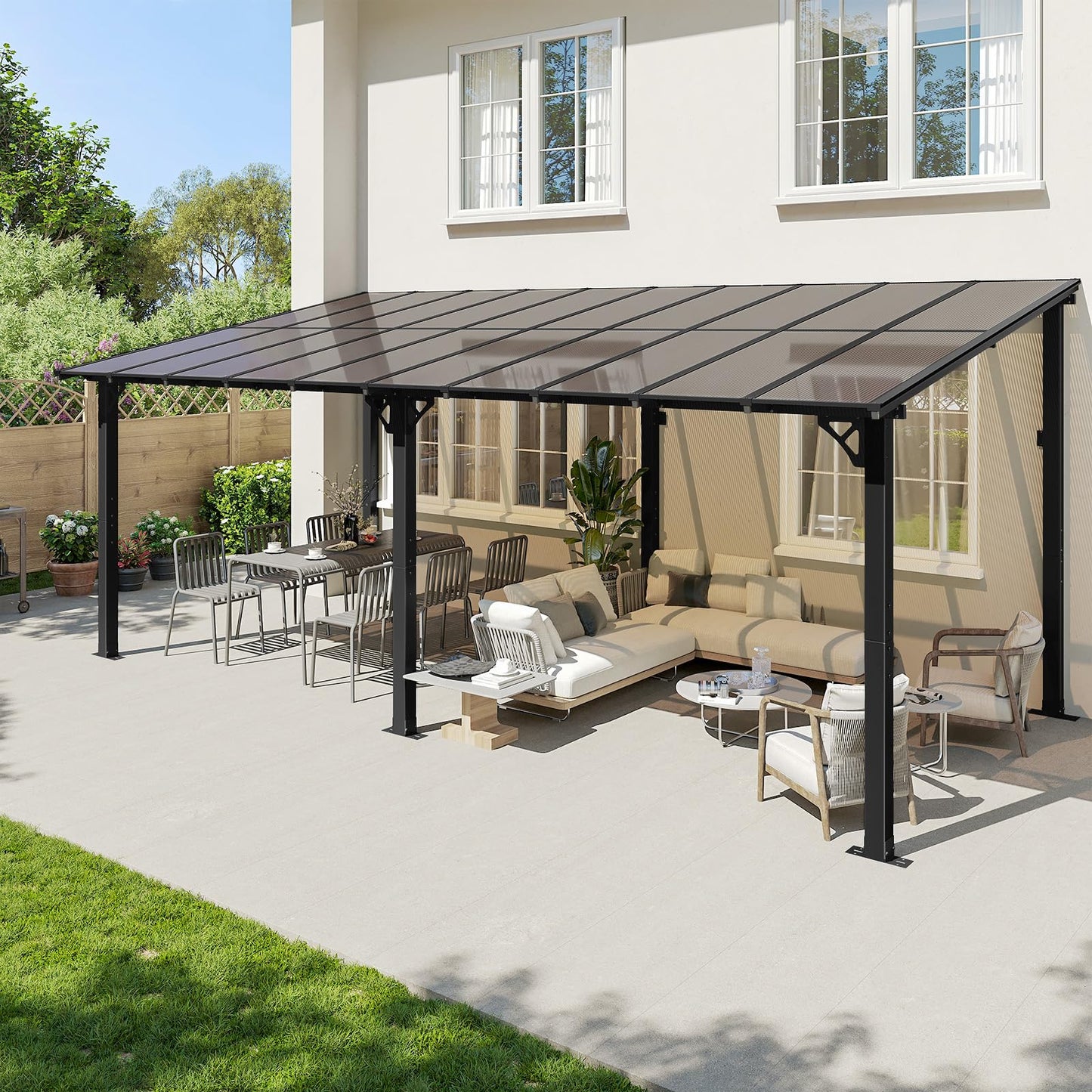 Aoxun 20' x 10' Gazebo for Patio, Gazebo Pergola with Sloped Roof, Large Wall-Mounted Heavy Duty Awnings, for Backyard, Deck, Patio (Black)