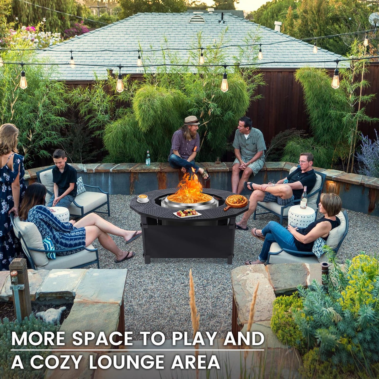 Wanchao 40 in Fire Pit Surround Tabletop for Solo Stove Bonfire and Ranger Wood Burning, Powder-Coated Steel Tabletop for Solo Stove Bonfire Accessories, 24 in Inner, Fits Most Wood Burning Fire Pit.