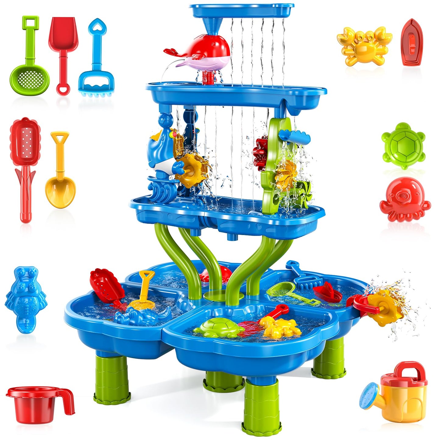 Kenthoris Water Table for Toddlers 1-3, Toddler Outdoor Toys Kids Summer Beach Backyard Pool Splash Activities Playsets, Water and Sand Activity Sensory Playset for Toddlers 1.5+ Years Old (9988)