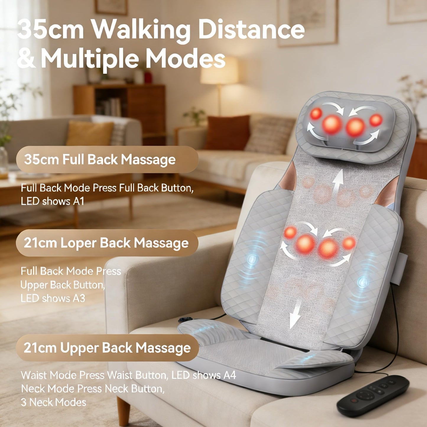 Ethereal Wellness Shiatsu Neck and Back Massager with Heat,35cm Rolling Massage Chair Pad,4D Kneading Cushion with Vibration for Pain Relief,Comfortable Back Massage for Chair,Office Home