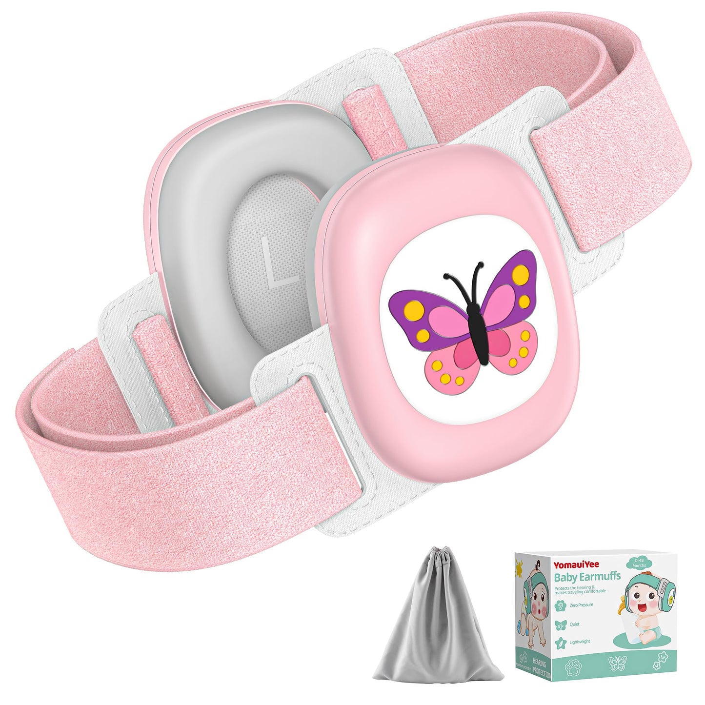 YomauiYee Baby Earmuffs,Baby Noise Cancelling Headphones with Butterfly Pattern, Infant Ear Protection for Toddler 0-48 Months,Infant Travel Essentials for Airplane/Improves Sleep