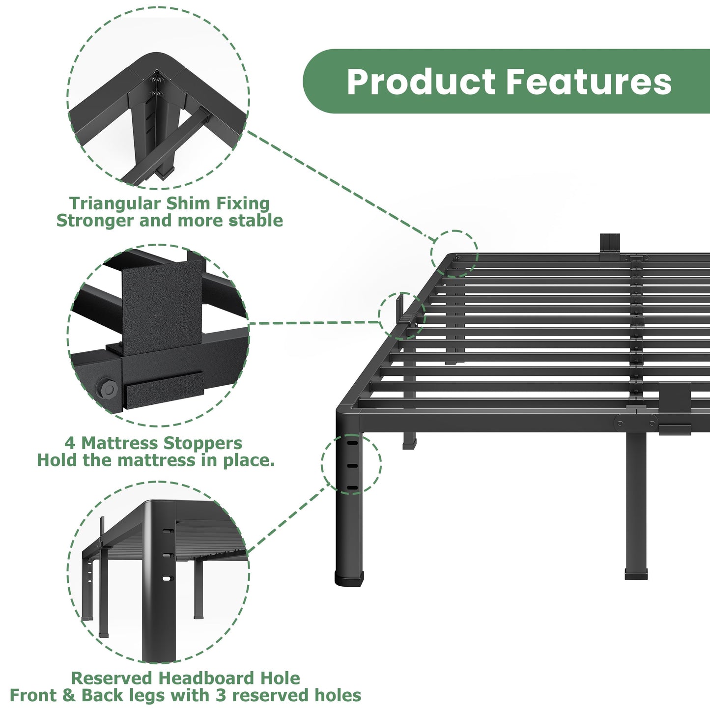 NKZ 18 Inch Metal Platform Bed Frame, King Size Bed Frame with Round Corner Legs, 3,500 lbs Heavy Duty Steel Slats Support, No Box Spring Needed, Easy Assembly, Noise Free