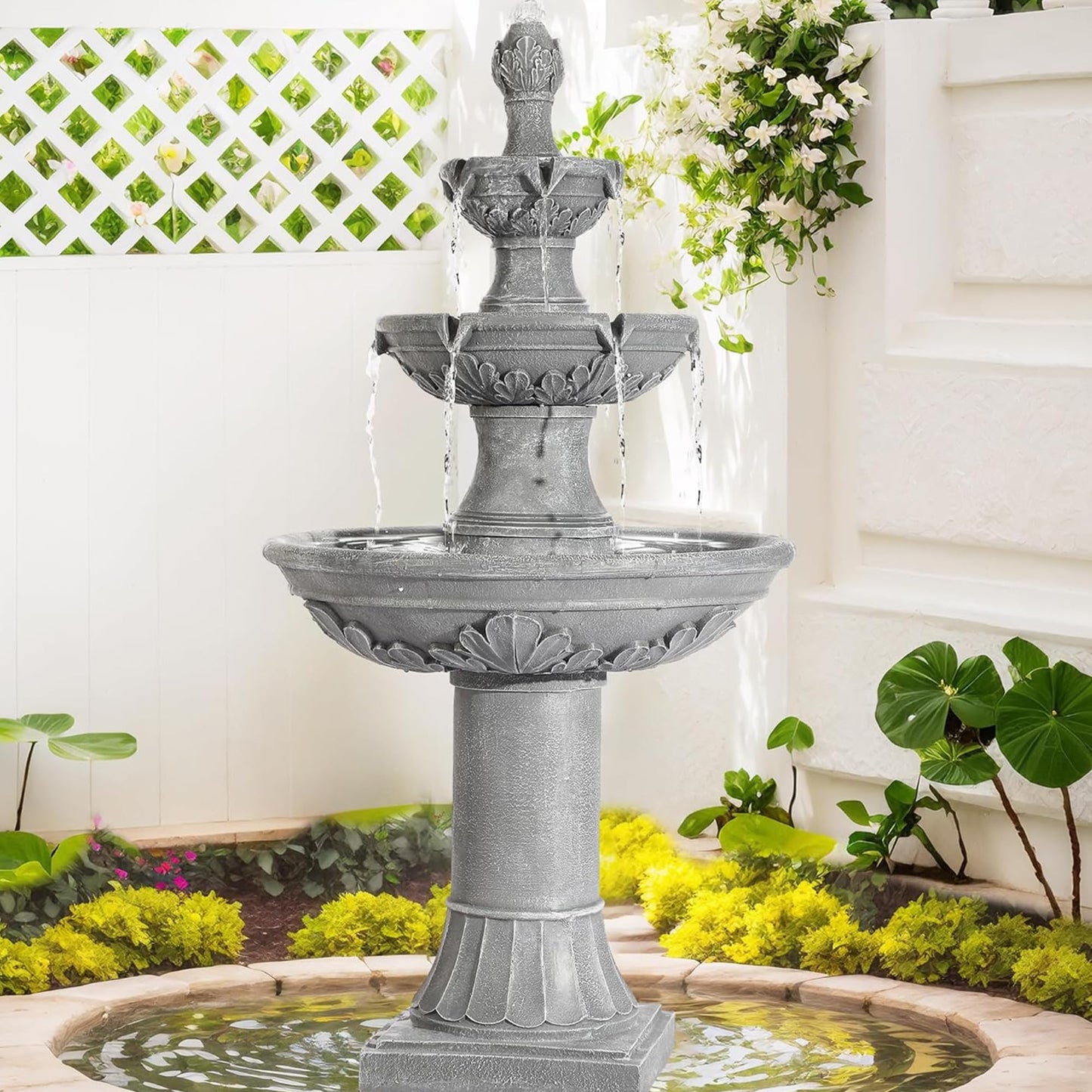 MAGIC UNION Outdoor Garden Water Fountains, 48.4''H Italian Style Fountain and Waterfall Outside, 3-Tier Large Bubbler Cascading Indoor Floor Fountain Features with Pump for Home Yard Decor (Gray)