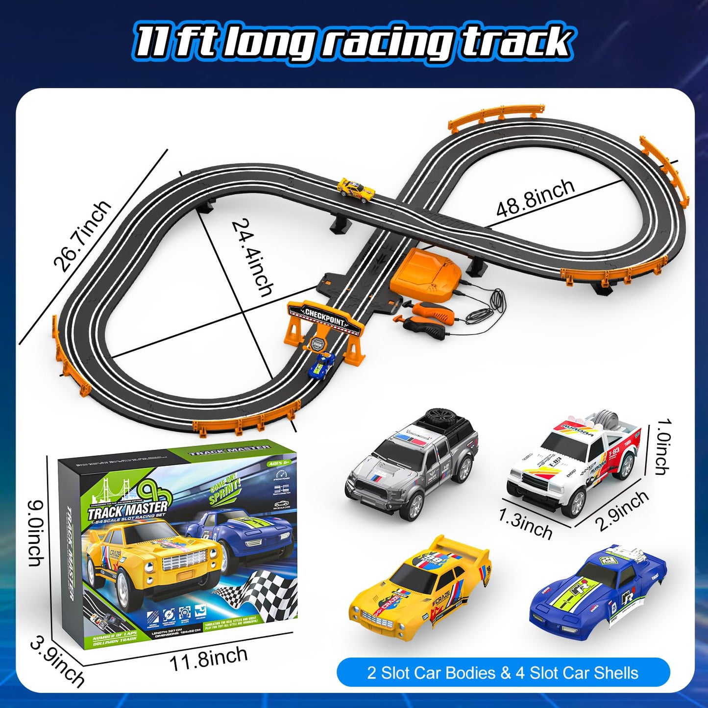 Slot Car Race Track Sets for Boys, Race Car Track with 2 High-Speed Slot Cars, Battery or Electric Car Track, Dual Racing Game Lap Counter Track Sets, Toys Gifts for Boys Girls Ages 4 5 6 7 8-12