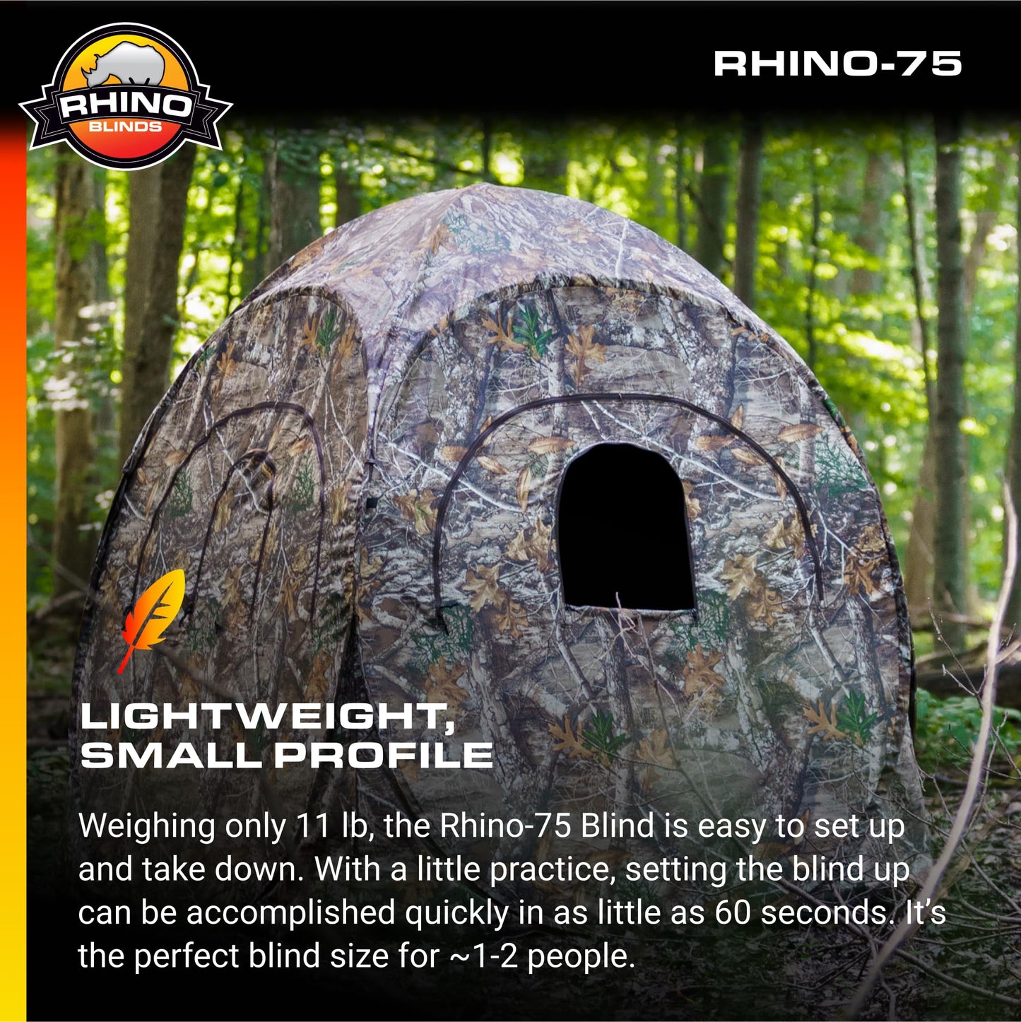 Rhino Blinds R75-RTE 2 Person Hunting Ground Blind, Realtree Edge