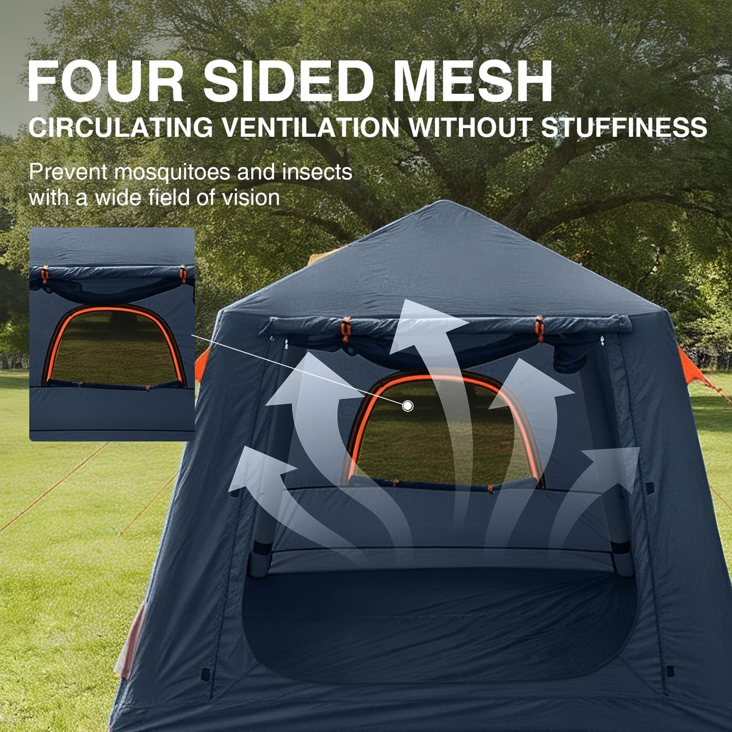2-3 Person Inflatable Camping Tent, Waterproof Blow Up Tent with Electric Air Pump for Easy Inflation Setup, Portable Outdoor Glamping Tent for Adults Camping & Hiking，Grey