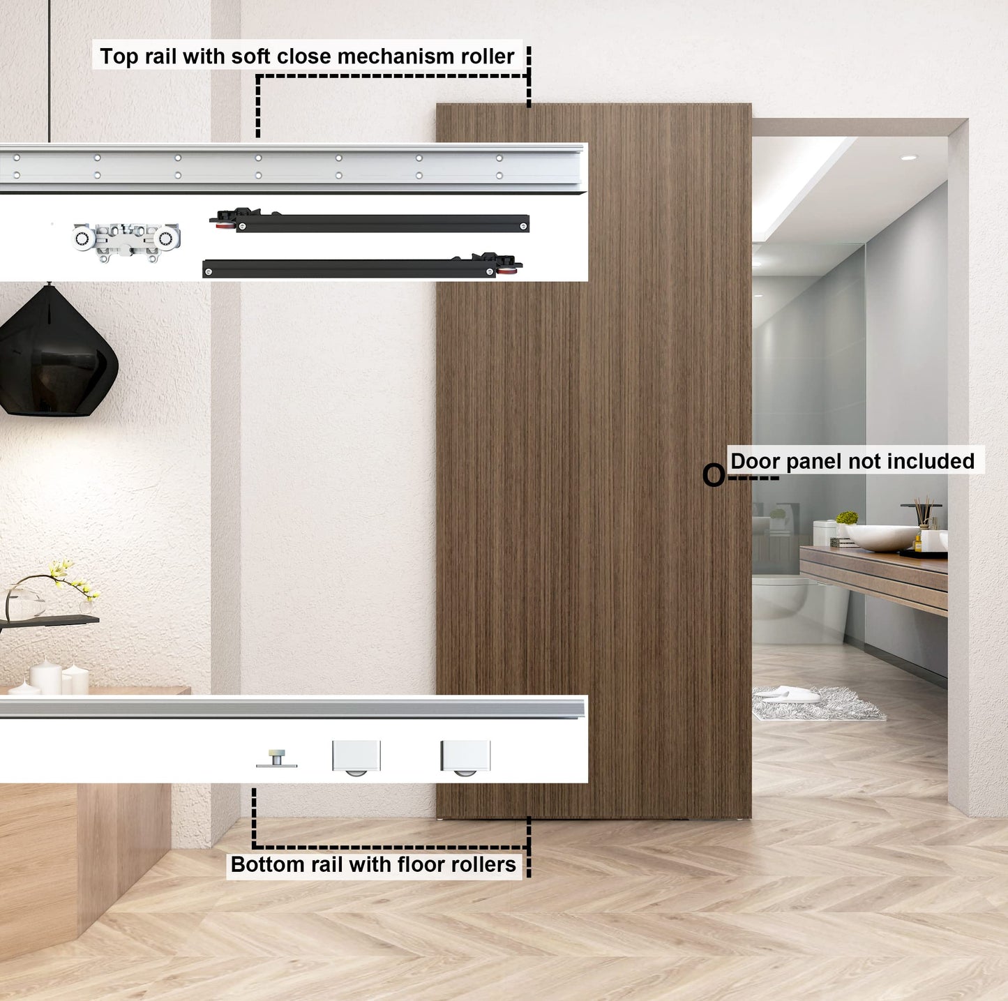 DIYHD 42" Concealed Sliding Barn Door Hardware with Soft Close Mechanism,No Floor Track,Fit Openning Width 34"~38"
