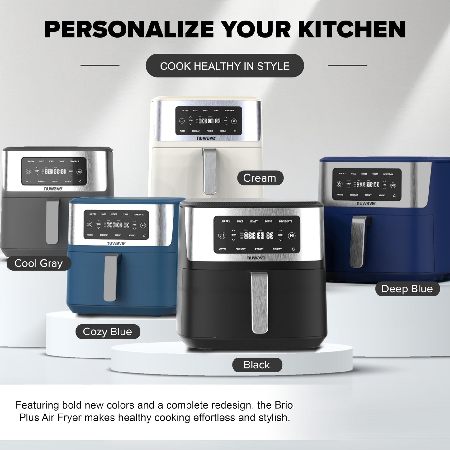 Nuwave Brio Plus 6-in-1 Air Fryer, 7-Qt Large Capacity, 50°F–400°F Precise Temp Control, Non-Toxic PFAS-Free Nonstick, Air Fry, Bake, Roast, Toast, Dehydrate, Reheat, 100 Presets, Dishwasher Safe