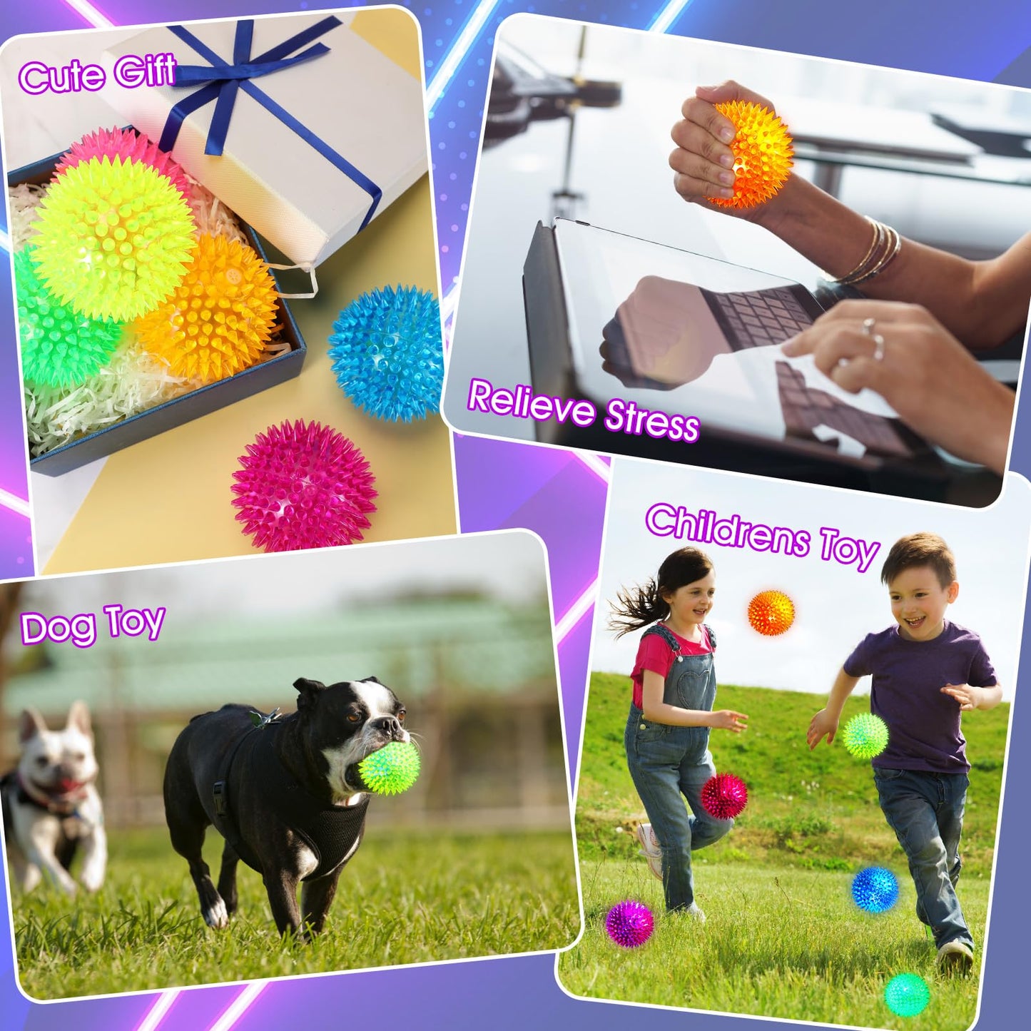 Liliful 16 Pcs 16/30/60 Pcs Large Light up Bouncy Balls 3.4 Inch LED Rubber Ball Spiky Flashing Lights Holiday Blinking Sensory Bouncy Flash Stress Ball for Adults, Pets, Party Favors, Christmas