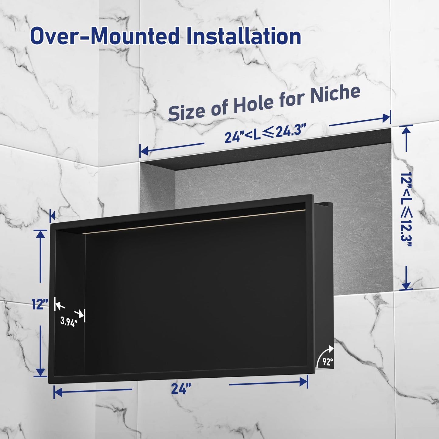 Bernkot Led Shower Niche 36" X 12" Matte Black 304 Stainless Steel with Lighting IP66 Waterproof Recessed Bathroom Wall Niches Shelf No Tile Need Shower Niche for Bathroom