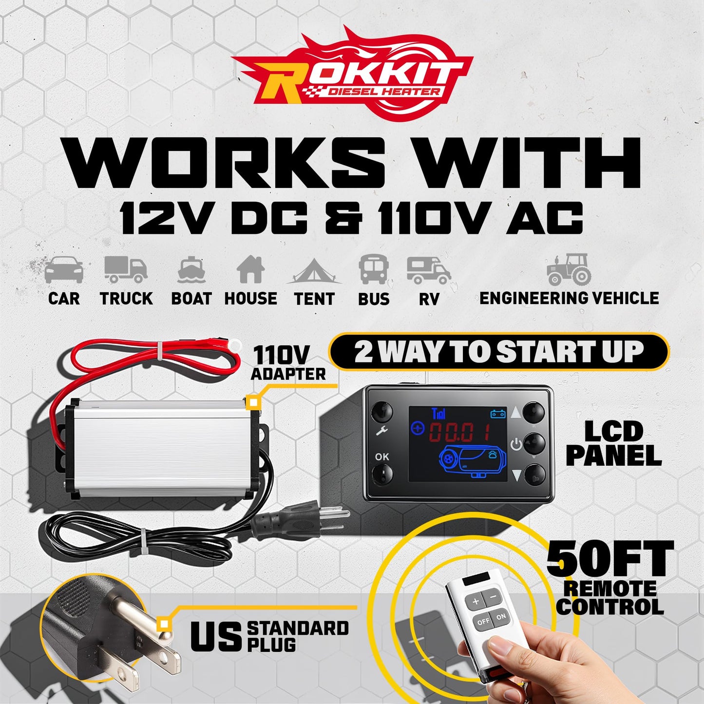 [2026 Version]Diesel Heater 8KW, 110V/12V All-in-One Portable Diesel Air Parking Heater with LCD Thermostat Monitor & Remote Control for Trucks, Car Trailer, Boat and Motor-home (8000W)