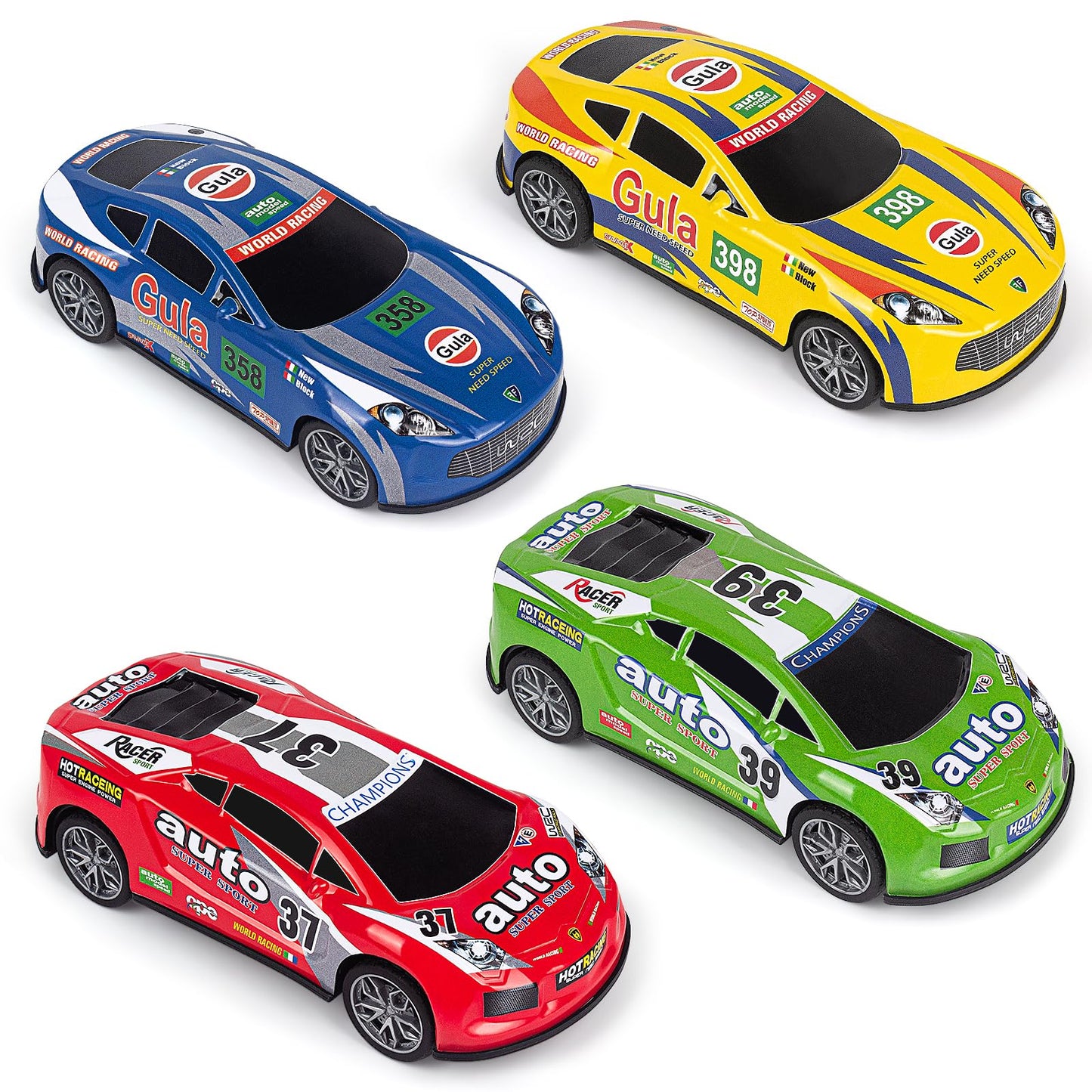 7 Inch Friction Powered Car Toys Set 4 Pack Push and Go Pull Back Race Trucks Toy Cars for Toddlers 3 4 5 6 Year Old Boys Girls Kids Birthday Gifts