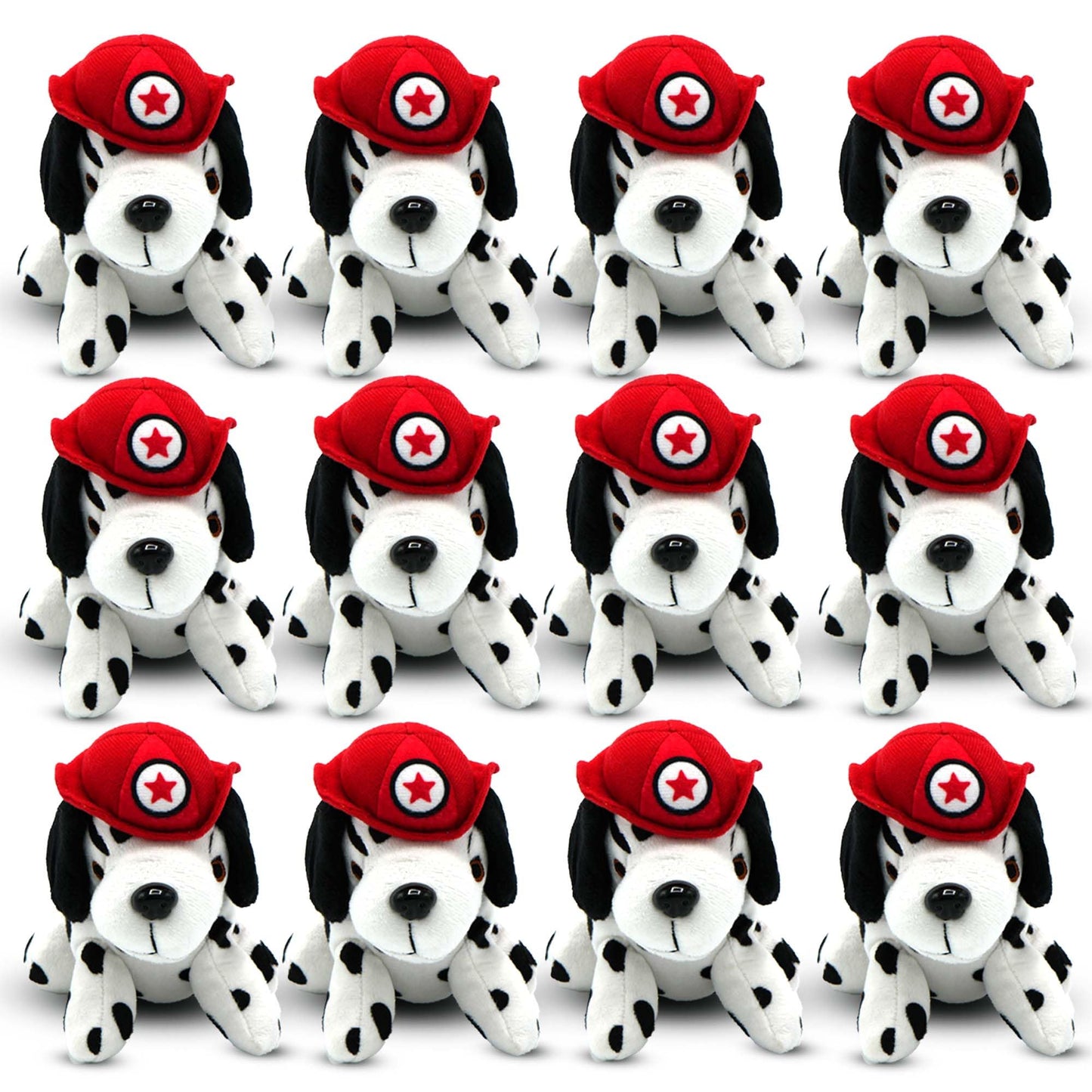4E's Novelty 12 Pack Dalmatians Stuffed Animals - Soft Stuffed Dalmatian Dog Plush, 6” Small Dalmatian Puppy Plush with Fire Hat, Dalmatian Dog Toy for Kids, Birthday Party Favors