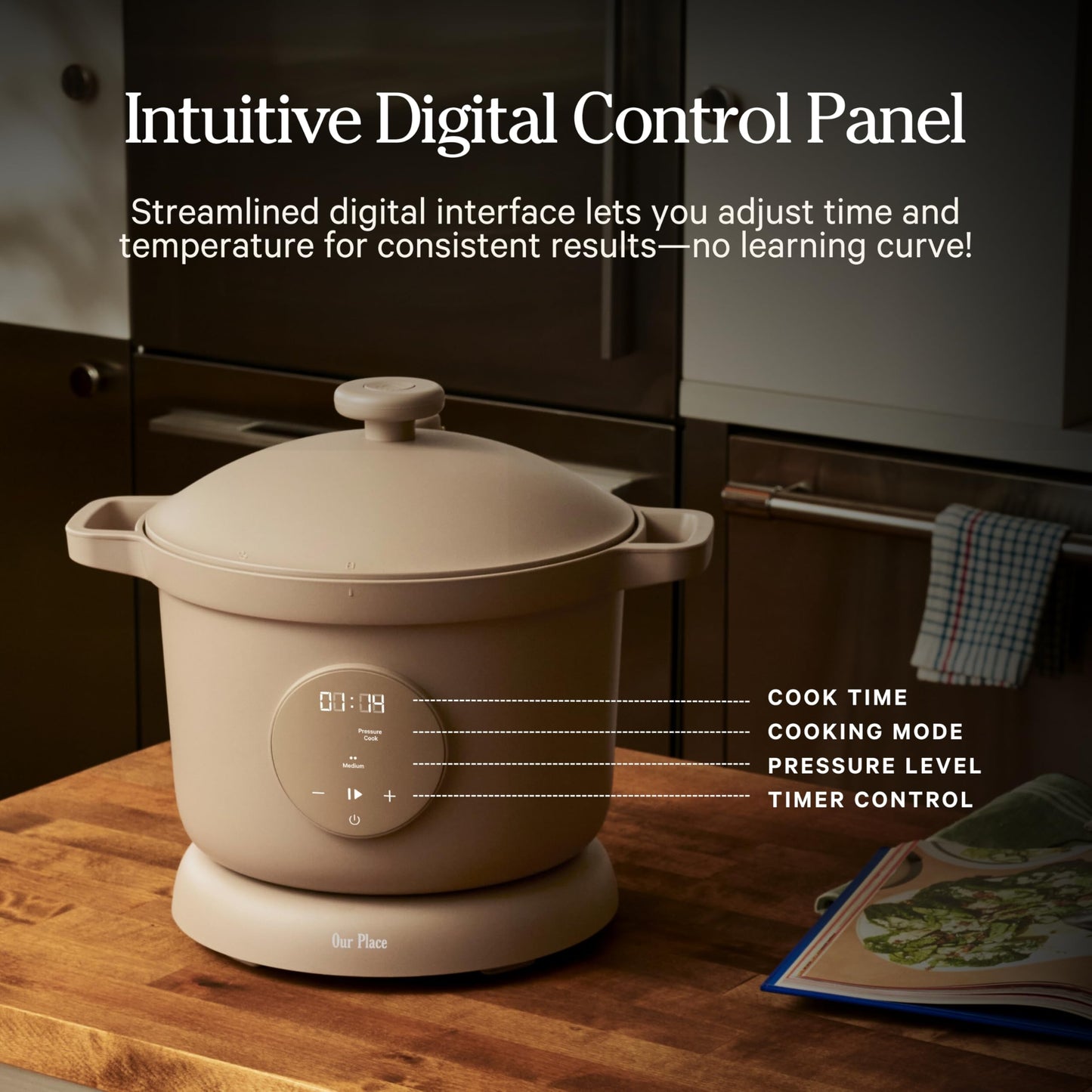 Our Place Dream Cooker | 6 Qt Ceramic Nonstick Multicooker & Pressure Cooker with Touchscreen Controls & Auto Steam Release | 4 Modes: Pressure Cook, Sauté/Sear, Slow Cook & Warm | Char
