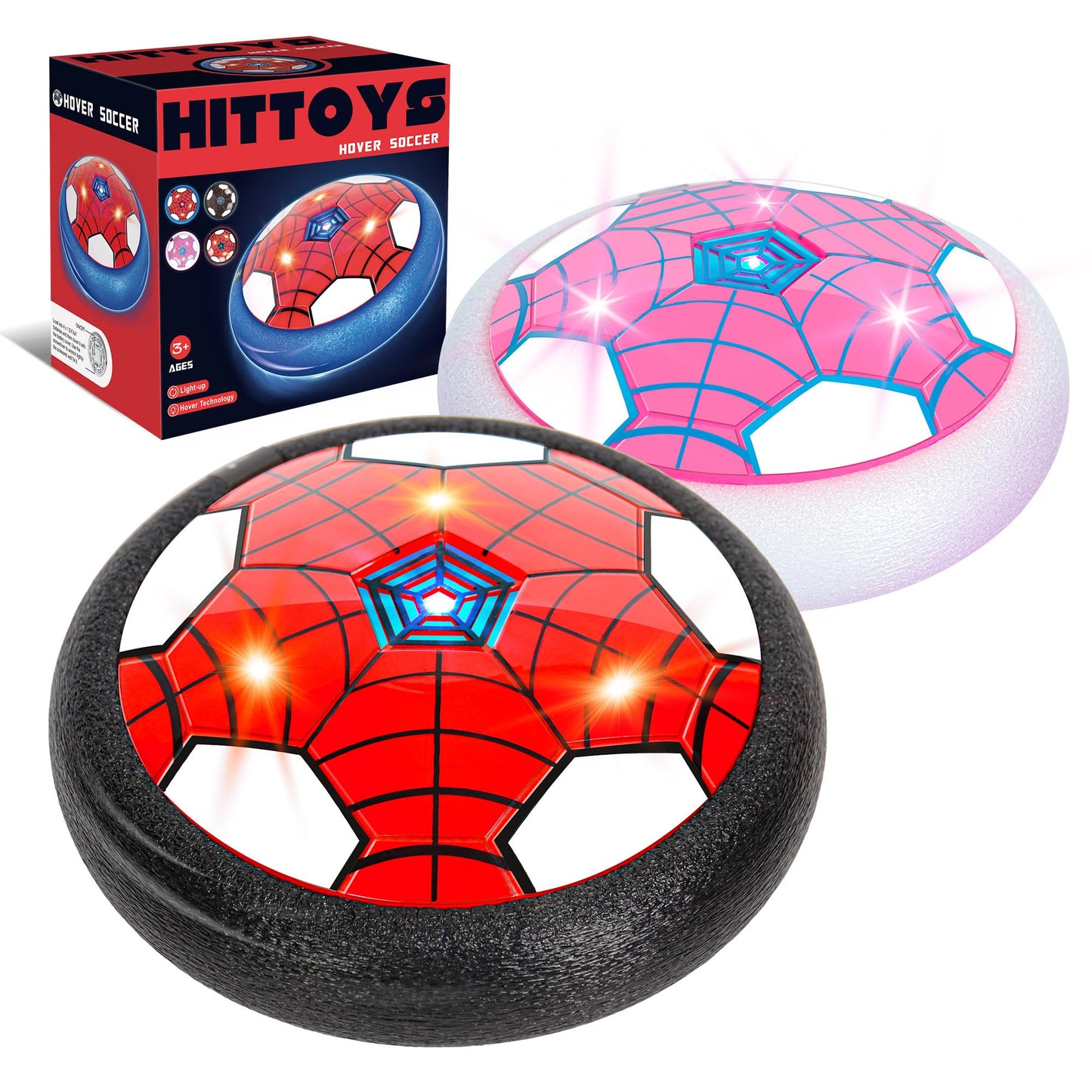 HitToys Hover Soccer Ball Toy for Kids, 2 Pack Indoor Soccer Ball with Led Light for Old Boys Girls Light-Up Toys Floating Football Balls Game Birthday Gift