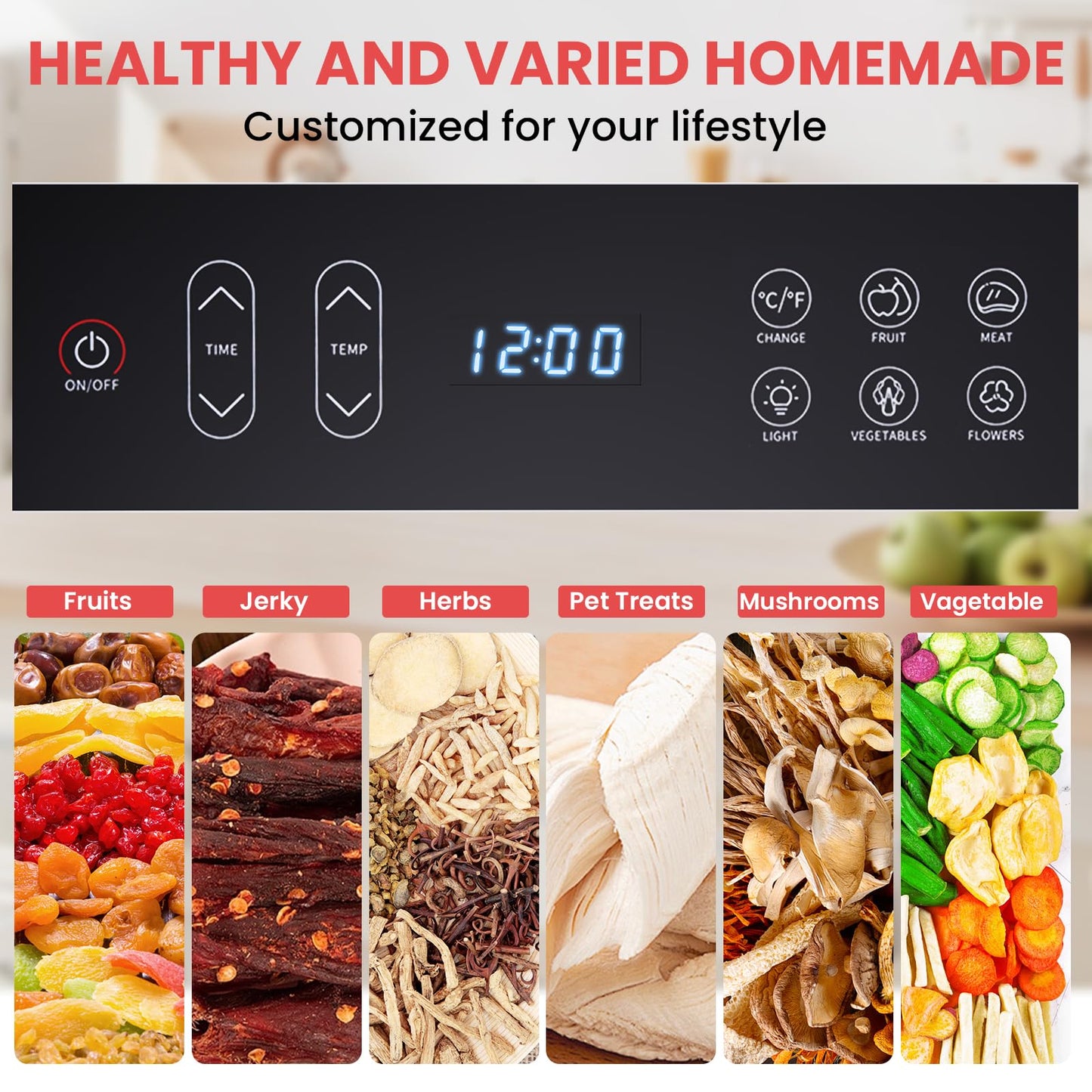 Fendia Food Dehydrator for Jerky, 7 Stainless Steel Large Trays, 600W Fruit Dehydrator, 24H Timer and 194°F Temperature Control, Overheat Protection, Food Dryer for Jerky, Herbs, Fruit, Dog Treats