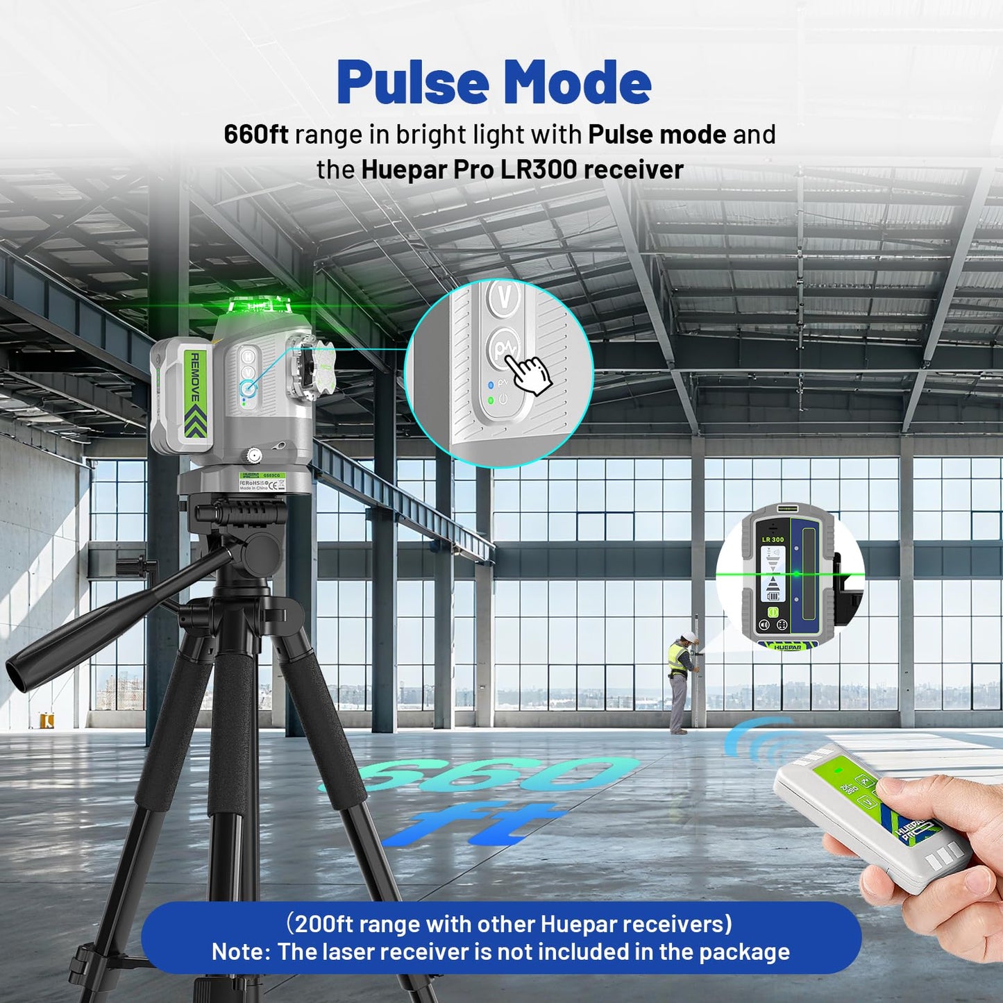 Huepar Pro 2026 New Outdoor Laser Level 360 Self Leveling with Fixed-Point Pivot Alignment, 3x360 Green Lazer Leveler Tool-Remote Control&8000mAh Li-ion Battery, 1/13" Accuracy for Construction GS03CG