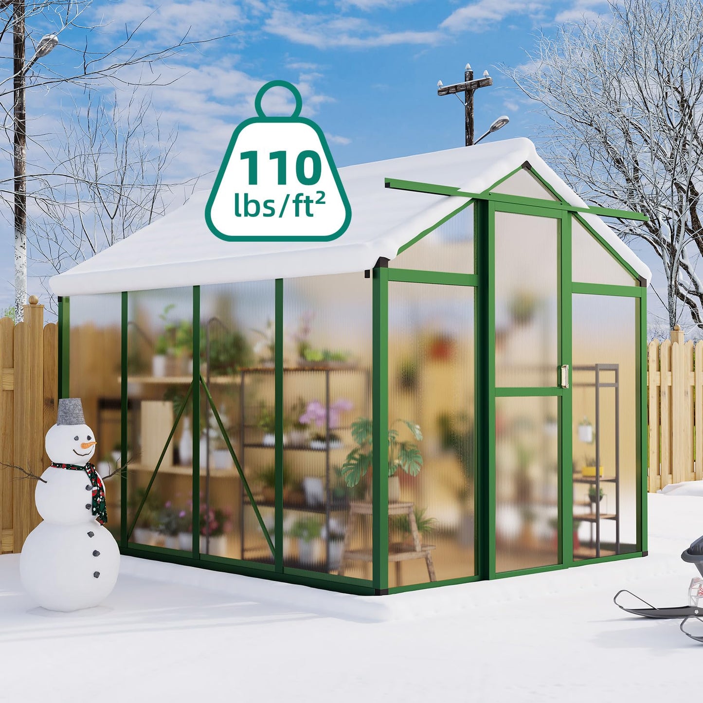6x8 ft Greenhouse, Aluminum Frame & Polycarbonate Panel Greenhouse for Outdoors, Green House with Adjustable Roof Vent & Sliding Door, Durable Walk-in Green Houses for Backyard, Patio, Lawn