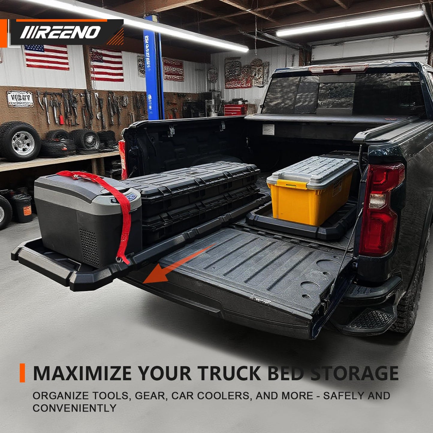 IIIREENO Slide-Out Truck Bed Organizer Tray, Heavy Duty Cargo Storage System with Easy Tailgate Access, Fits 5'7" & Longer Beds, Durable HDPE Material, No Drilling