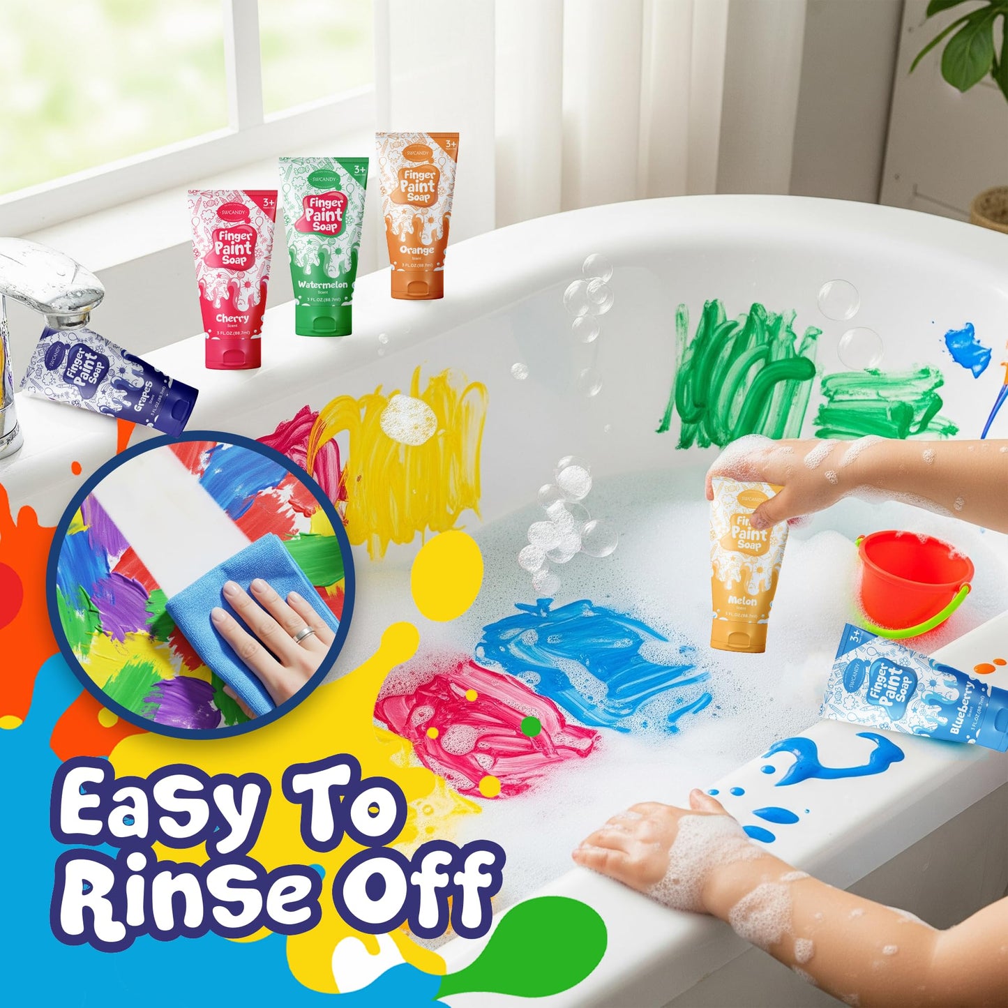 SWCANDY Bath Paint Soap Toys Kids Toddler 6 Pack Non-Toxic Washable Bathtub Paint for Finger Painting on Tub Walls Toy for Creative Play Fun Bath Art
