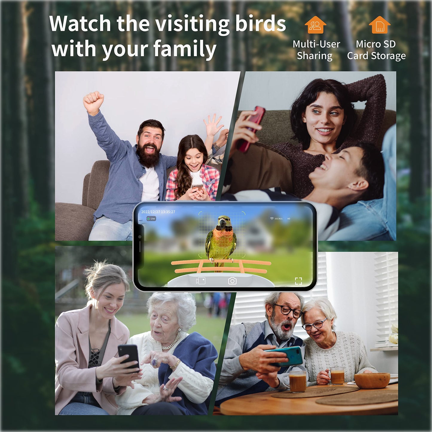 PAXI DAYA Solar Powered AI Window Bird Feeder with 2MP Camera Weatherproof Smart Outdoor Decor Metal Feeder for Birds Pack of 1 Orange