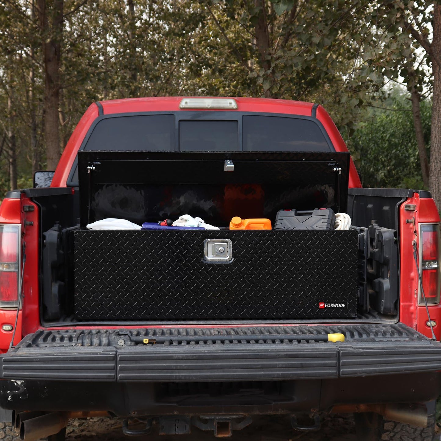 FORWODE 48 Inch Truck Bed Tool Box Aluminum for Pickup RV Toolbox Truck Bed Toolboxes Heavy Duty Waterproof Truck Chest with Handle and Lock - Black