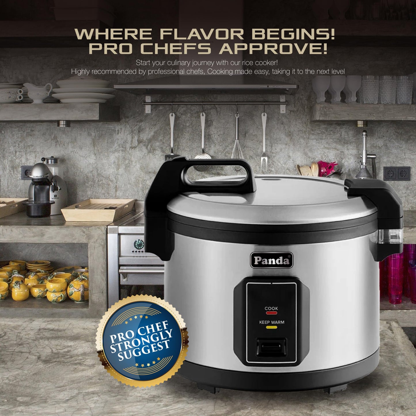 Panda Commercial Large Capacity Rice Cooker & Warmer - Extra Large 30 Cups Raw/60 Cups Cooked, 120V/1500W, ETL Listed