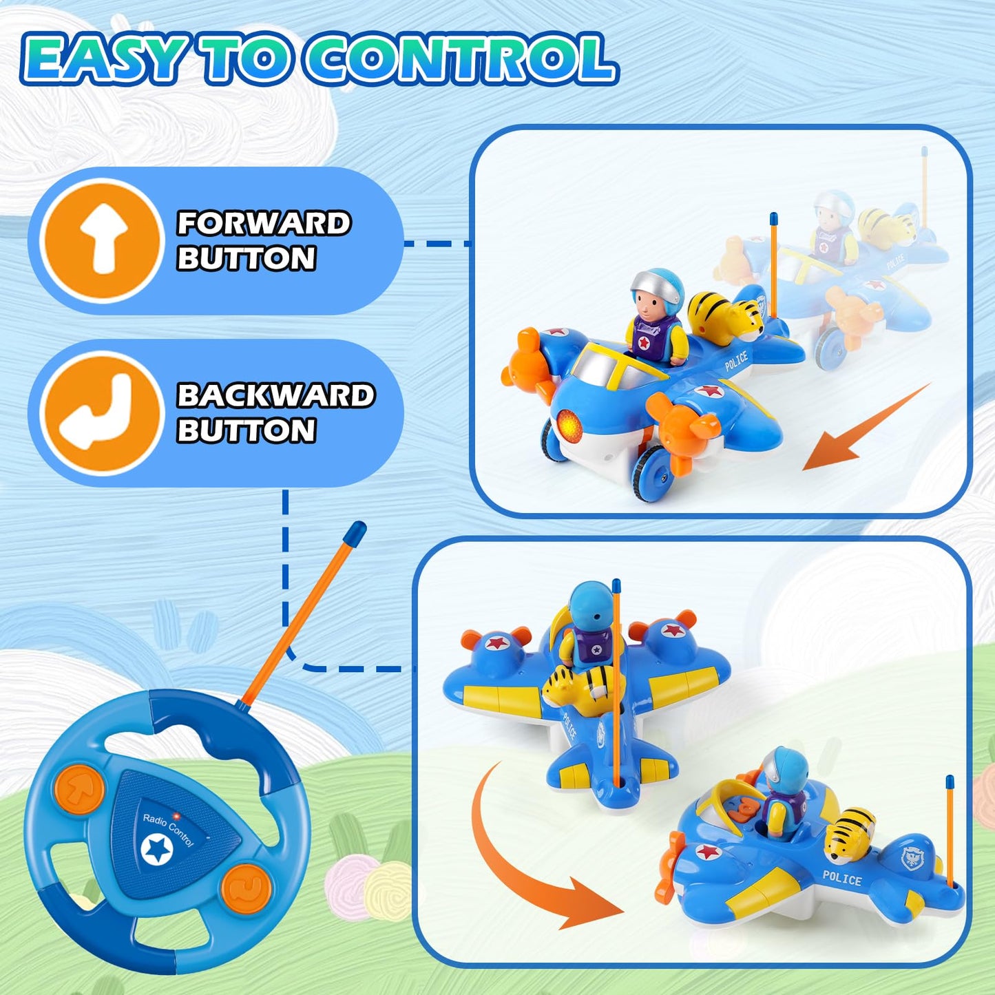 Gaitel Remote Control Airplane for Kids - Birthday Gifts for Boys Toddlers Ages 18+ Months, 2 3 4 5 Year Old, RC Cartoon Aircraft Toy with Lights, Music and Easy Control