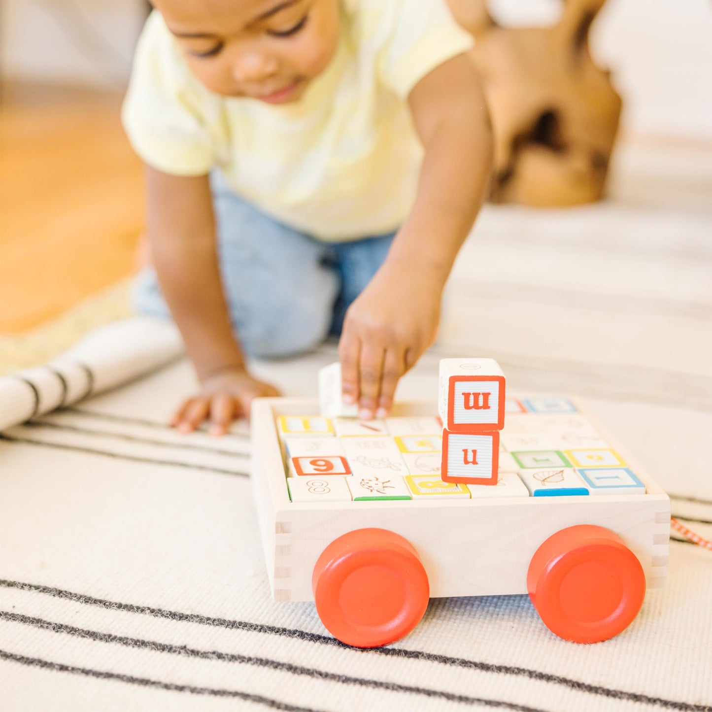 Melissa & Doug Classic ABC Wooden Block Cart Educational Toy with 30 1-Inch Solid Wood Blocks, Multicolor