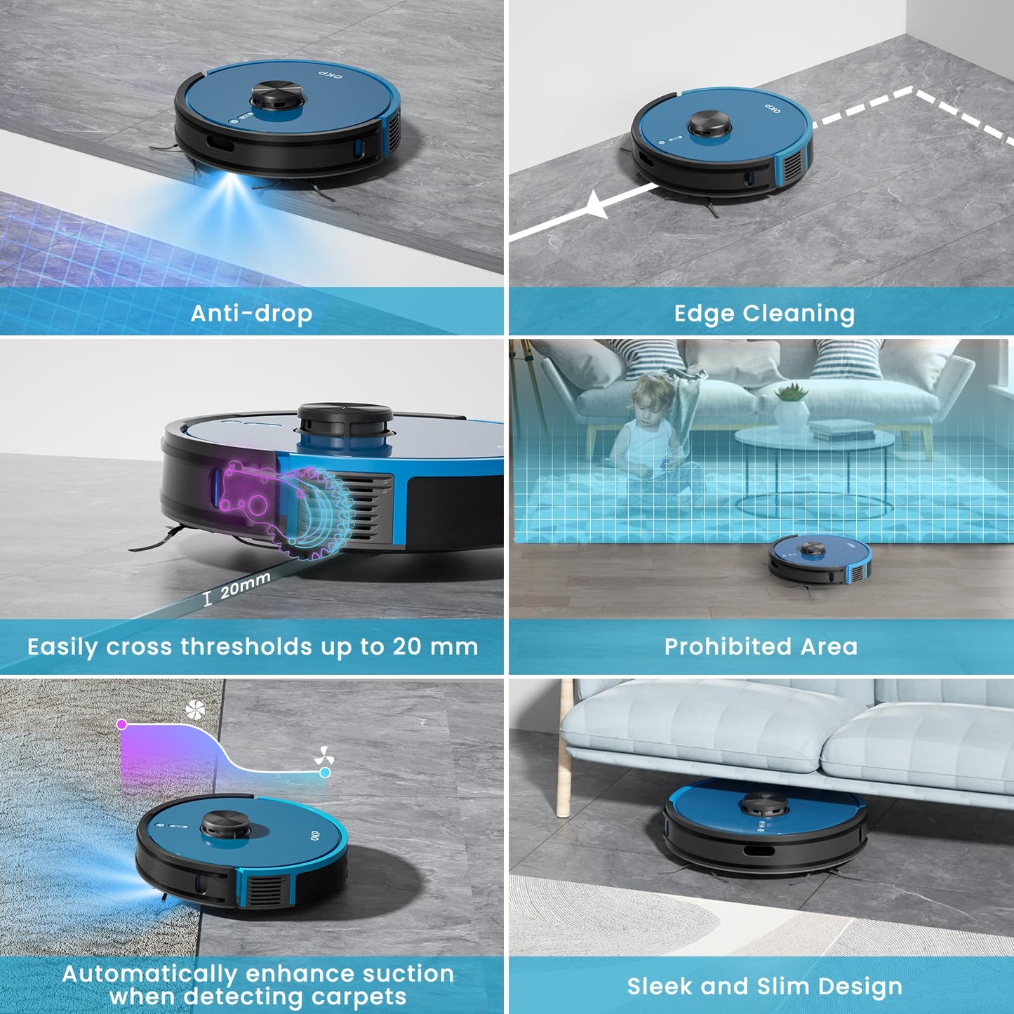 OKP L3 Robot Vacuum Self Emptying Station for 60 Days, LiDAR Navigation, 200Min,4000Pa Suction, 2.4G WiFi/App/Alexa Control, Robotic Vacuum for Pet Hair, Carpet, Floors,Blue