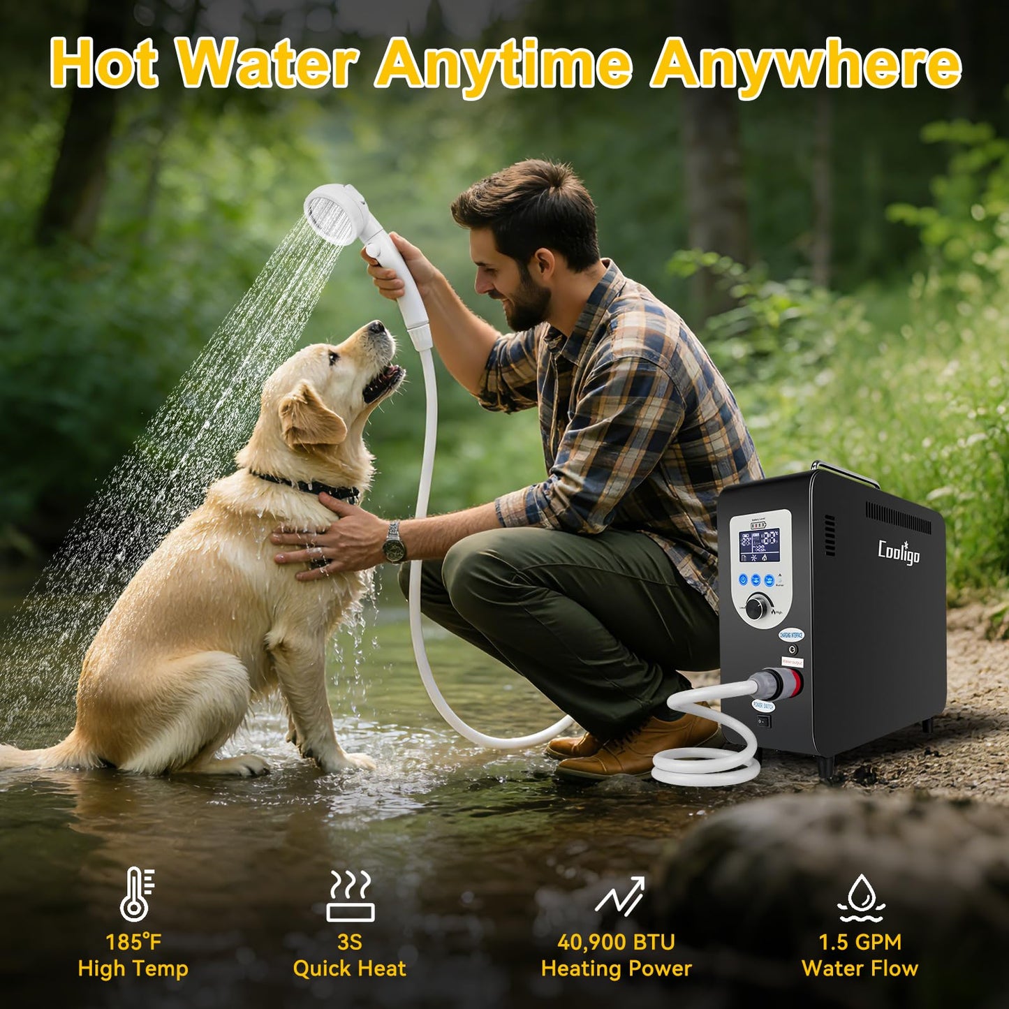 Portable Propane Water Heater for Camping Shower, 40,900 BTU 4500mAh Rechargeable Battery, Tankless Water shower for Outdoor Shower with Pump, Table Top Camp Water Heater for Camping and Vacationing