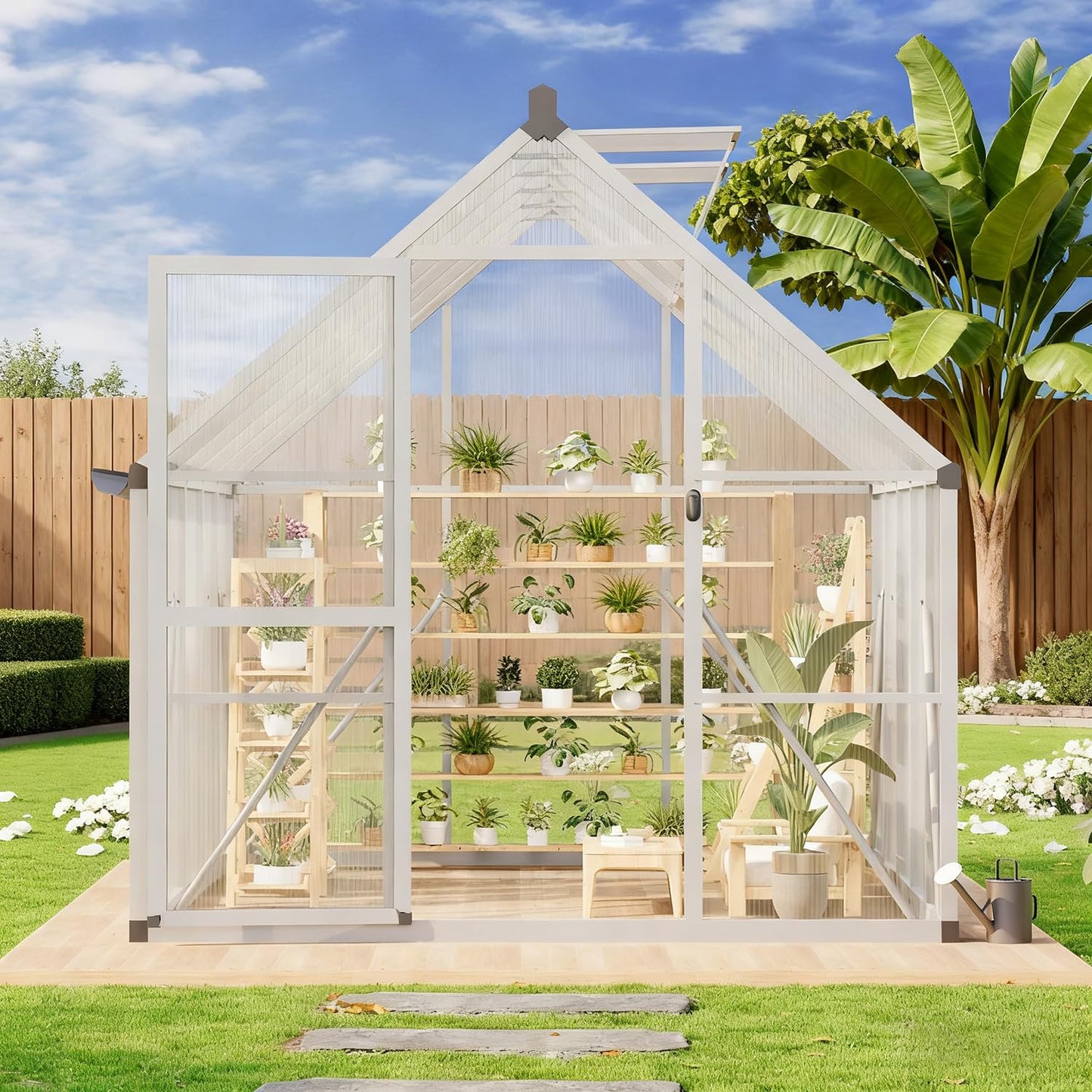 8x10 FT Outdoor Greenhouse, Heavy-Duty Polycarbonate Greenhouses Kit with Adjustable Roof Vent, Reinforced Aluminum Frame Walk-in Green House for Winter & All Seasons Backyard Use