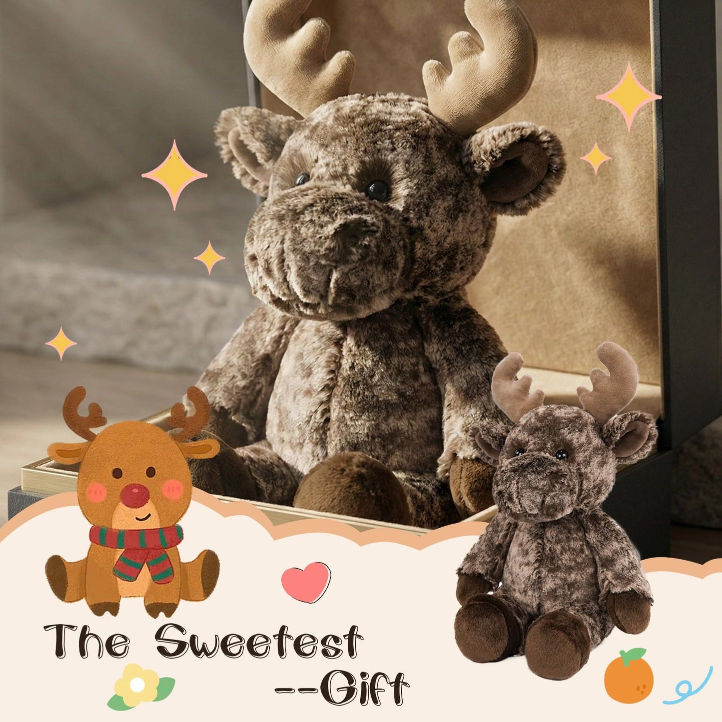 okegztoa Stuffed Animal Plush Toy Soft Plushie Cuddly Reindeer Cute Plush Toy for Kids Toddlers Boys Girls Birthday Christmas Nursery Decor Party Favors